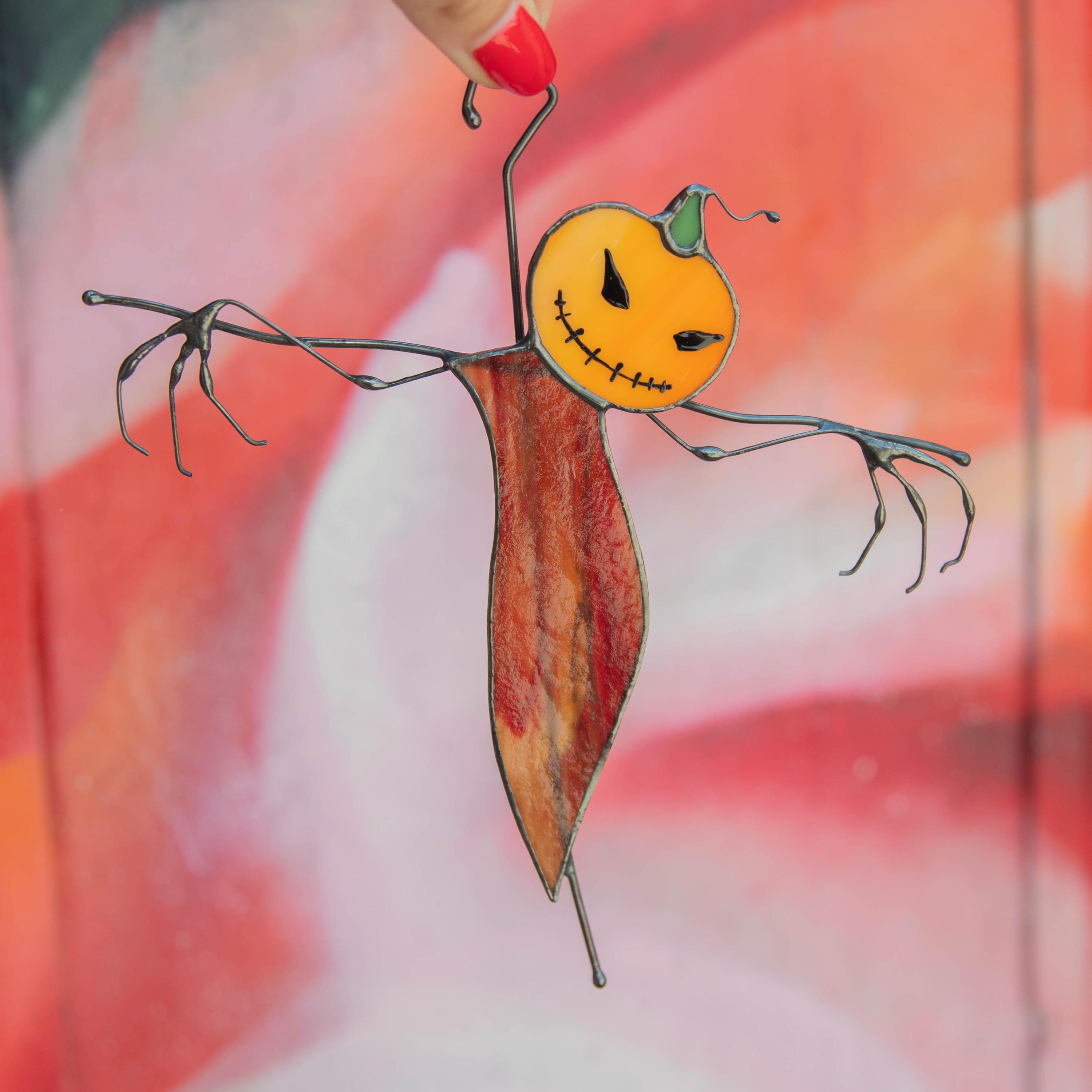 Halloween suncatcher Scarecrow Halloween gifts Custom stained glass window hangings Halloween decor indoor Haunted items