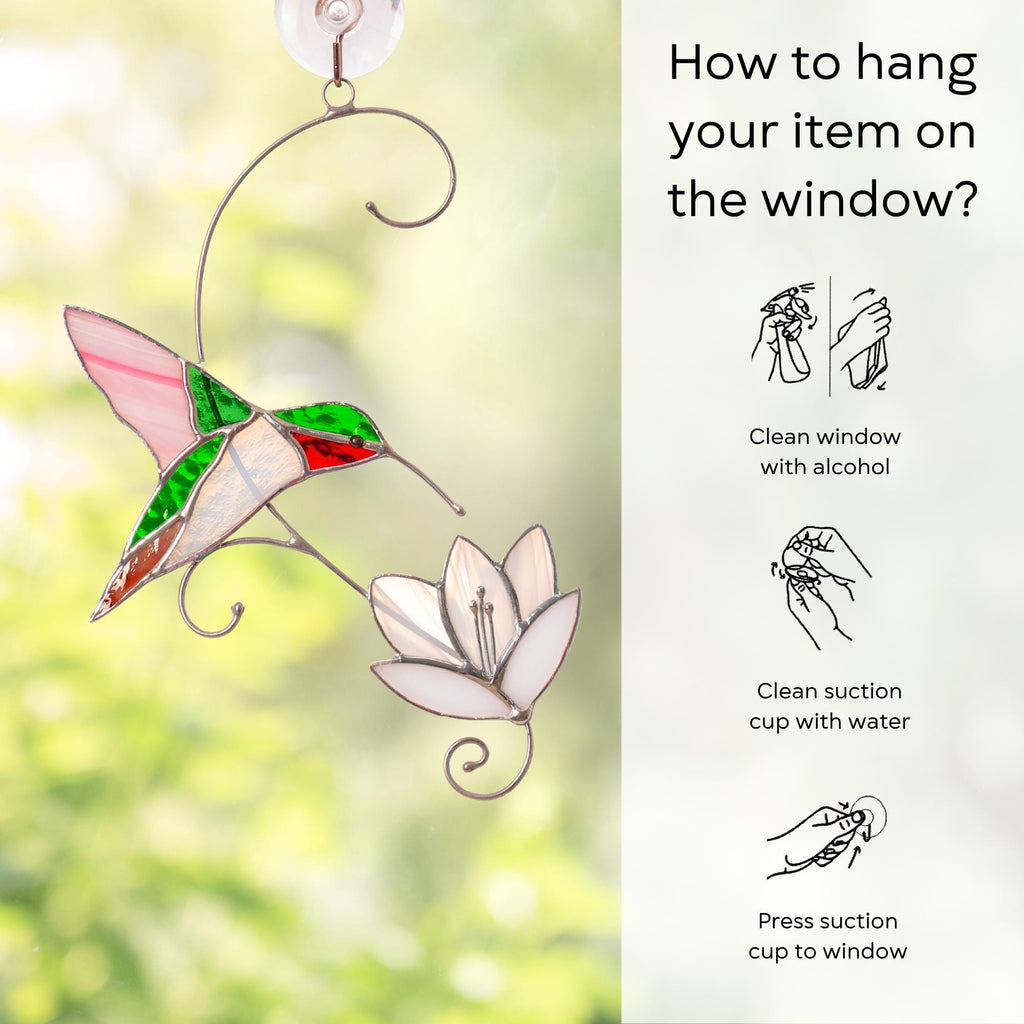Hummingbird stained glass window hangings First mothers day gift Humming Custom stained glass bird ornament Flower suncatcher