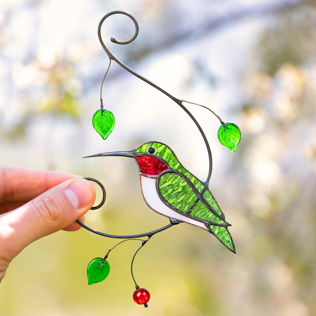 Stained glass bird suncatcher Mothers day gifts Hummingbird gifts Custom stained glass window hangings 6th anniversary gift