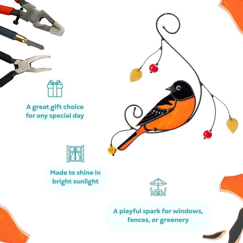 Baltimore oriole stained glass window hangings Godfather gift Bird suncatcher Garden art