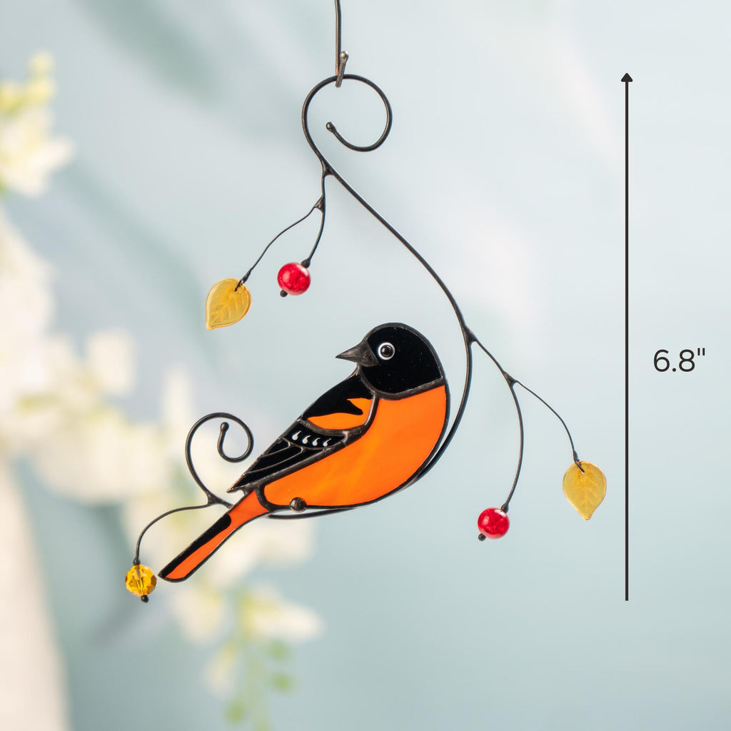 Baltimore oriole stained glass window hangings Godfather gift Bird suncatcher Garden art