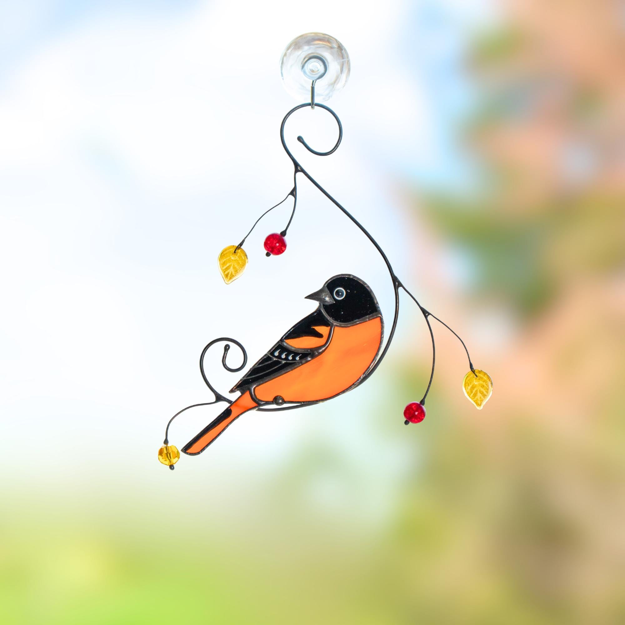 Baltimore oriole stained glass window hangings Godfather gift Bird suncatcher Garden art