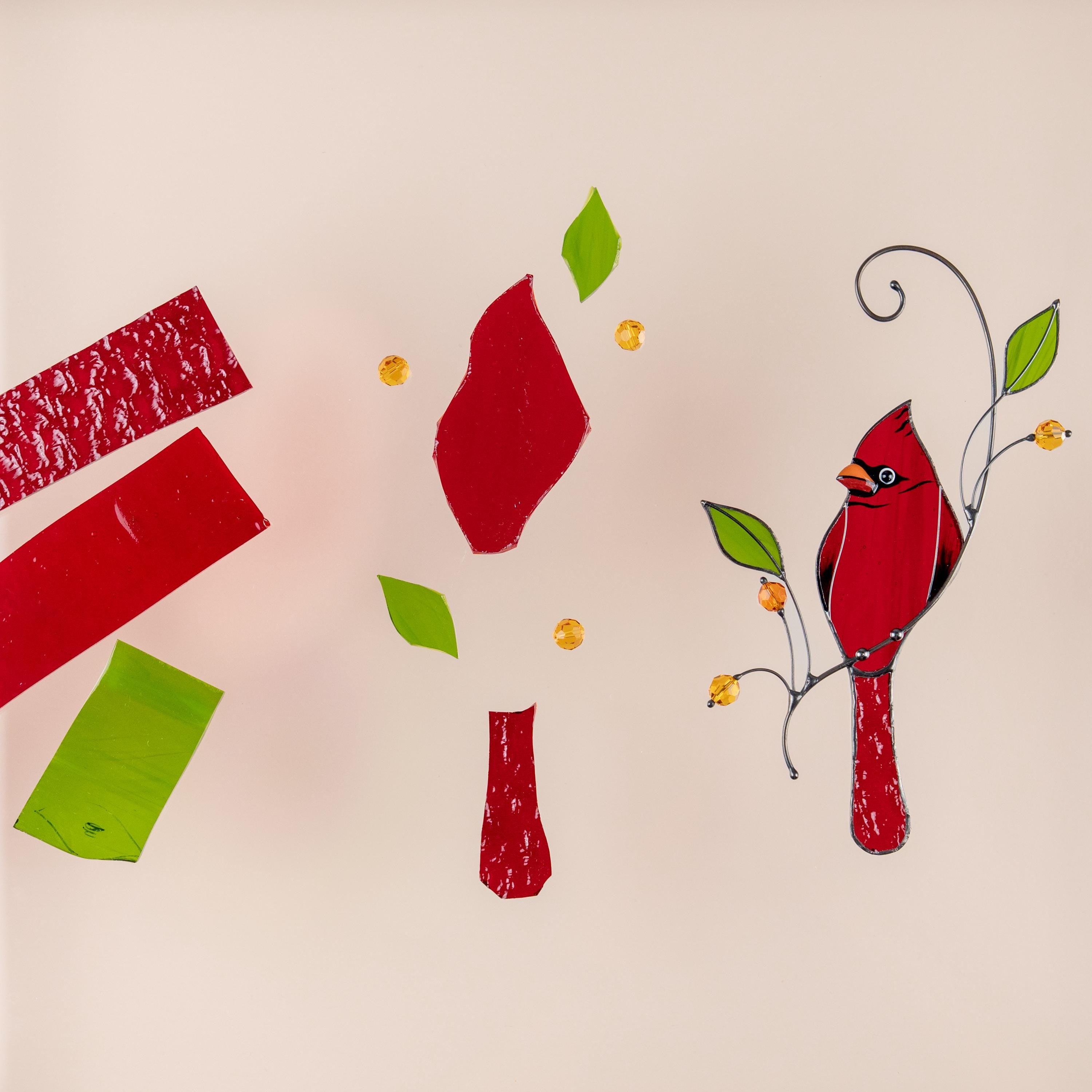 Cardinal ornament stained glass window hangings In memory gifts Bird art stained glass suncatcher Sister in law gifts Hanging suncatcher