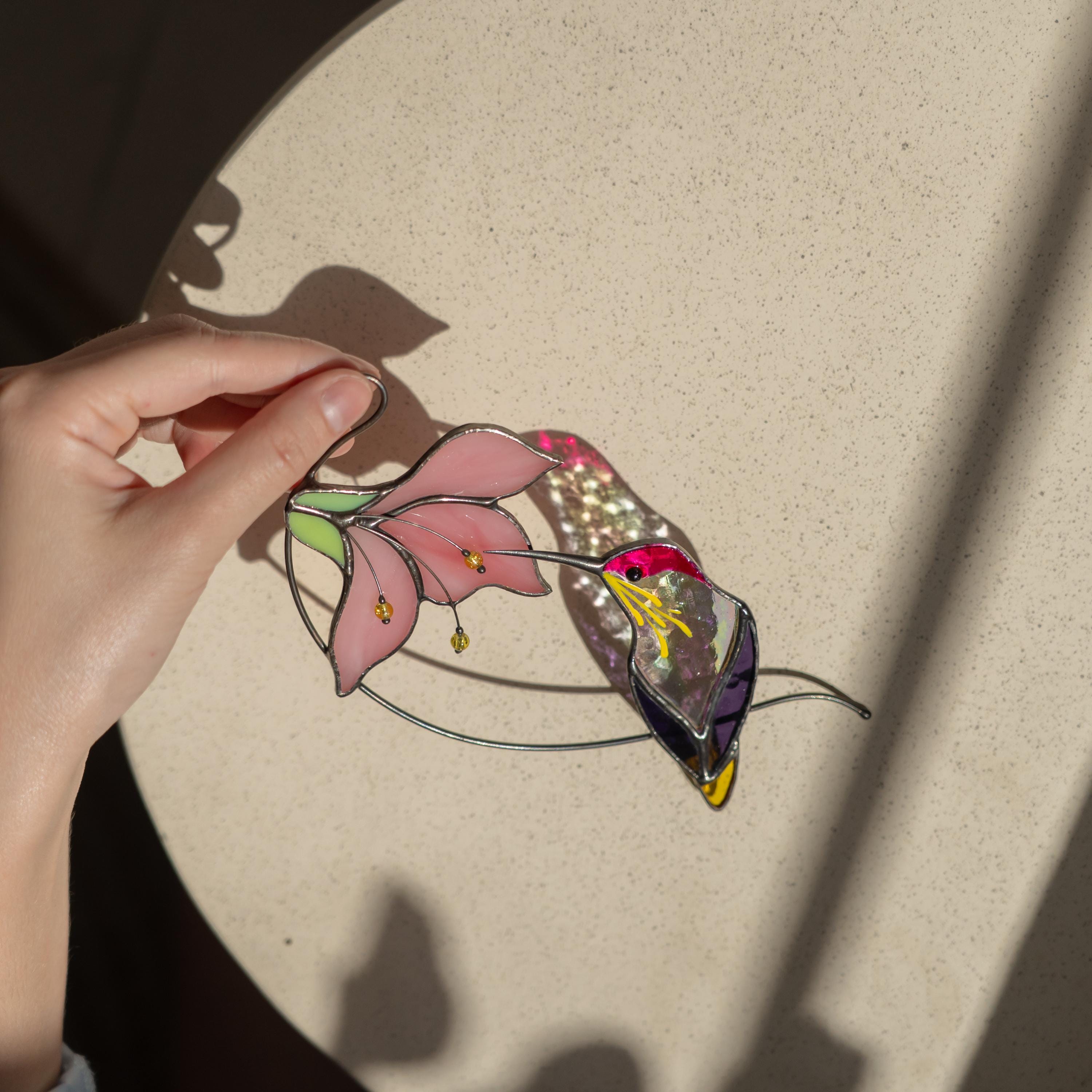 Hummingbird stained glass bird Mothers day gift Hummingbird ornament stained glass window hangings Godmother gifts Bird lover gifts