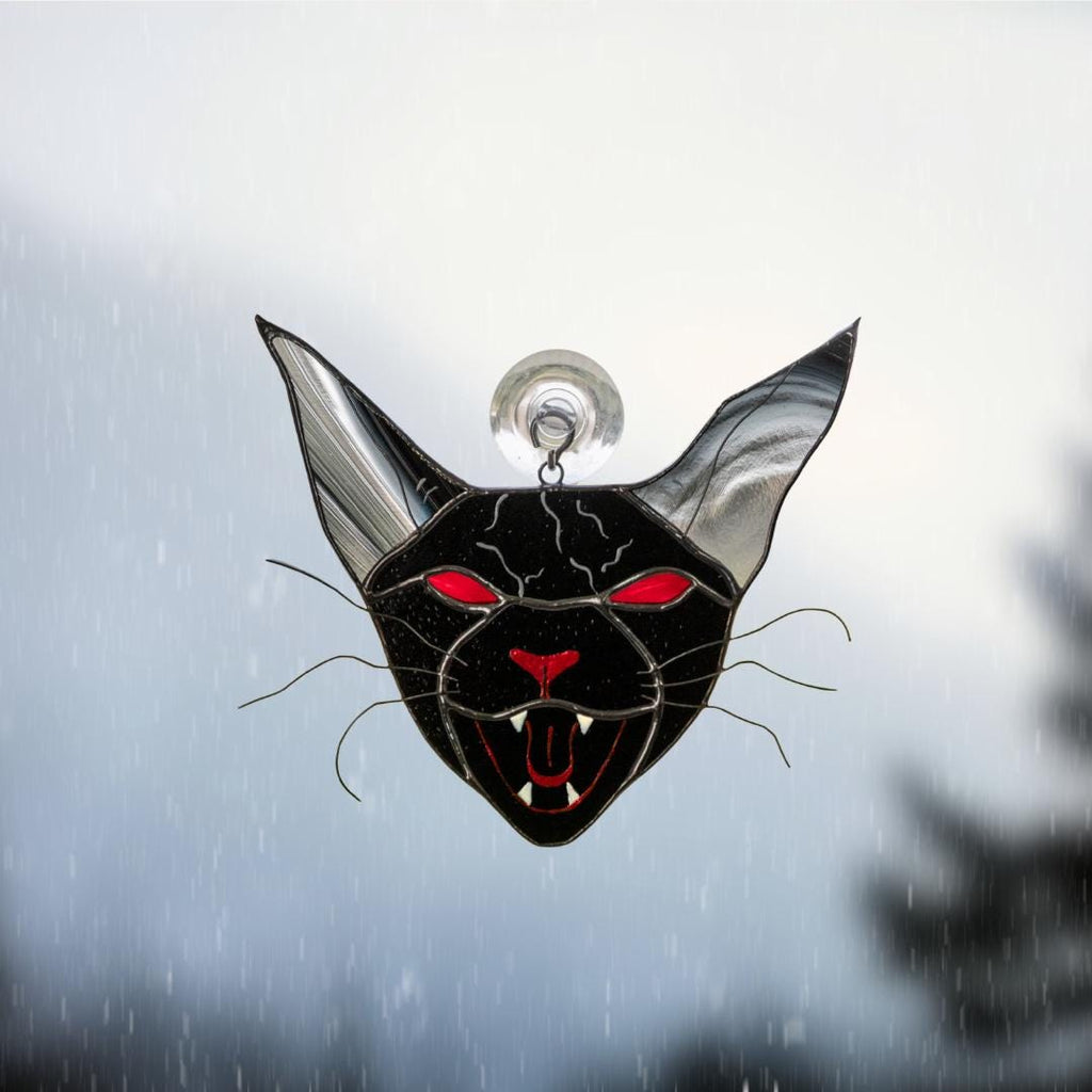Stained glass horror Halloween art Black cat stained glass window hangings Halloween decorations Cat gifts