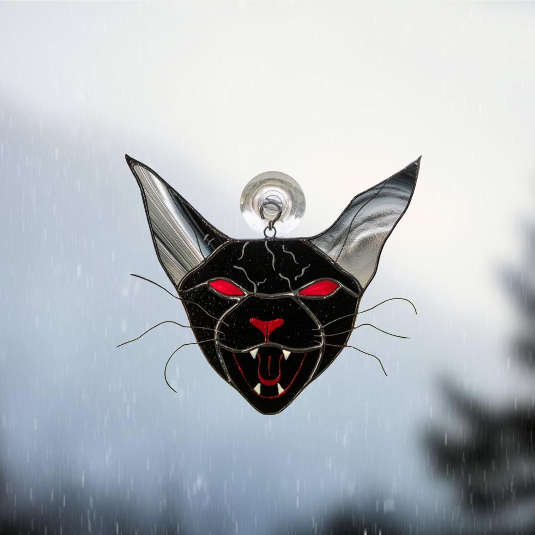 Stained glass horror Halloween art Black cat stained glass window hangings Halloween decorations Cat gifts