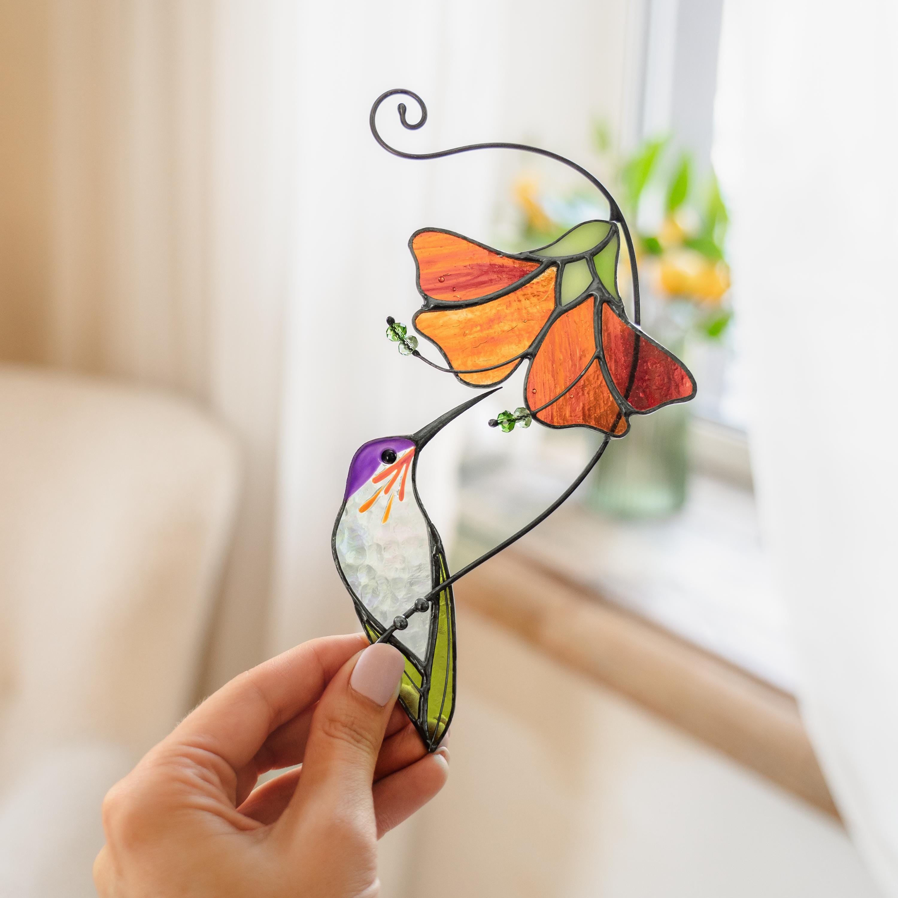 Hummingbird stained glass window hangings Mother in law gifts Bird suncatcher Garden decoration