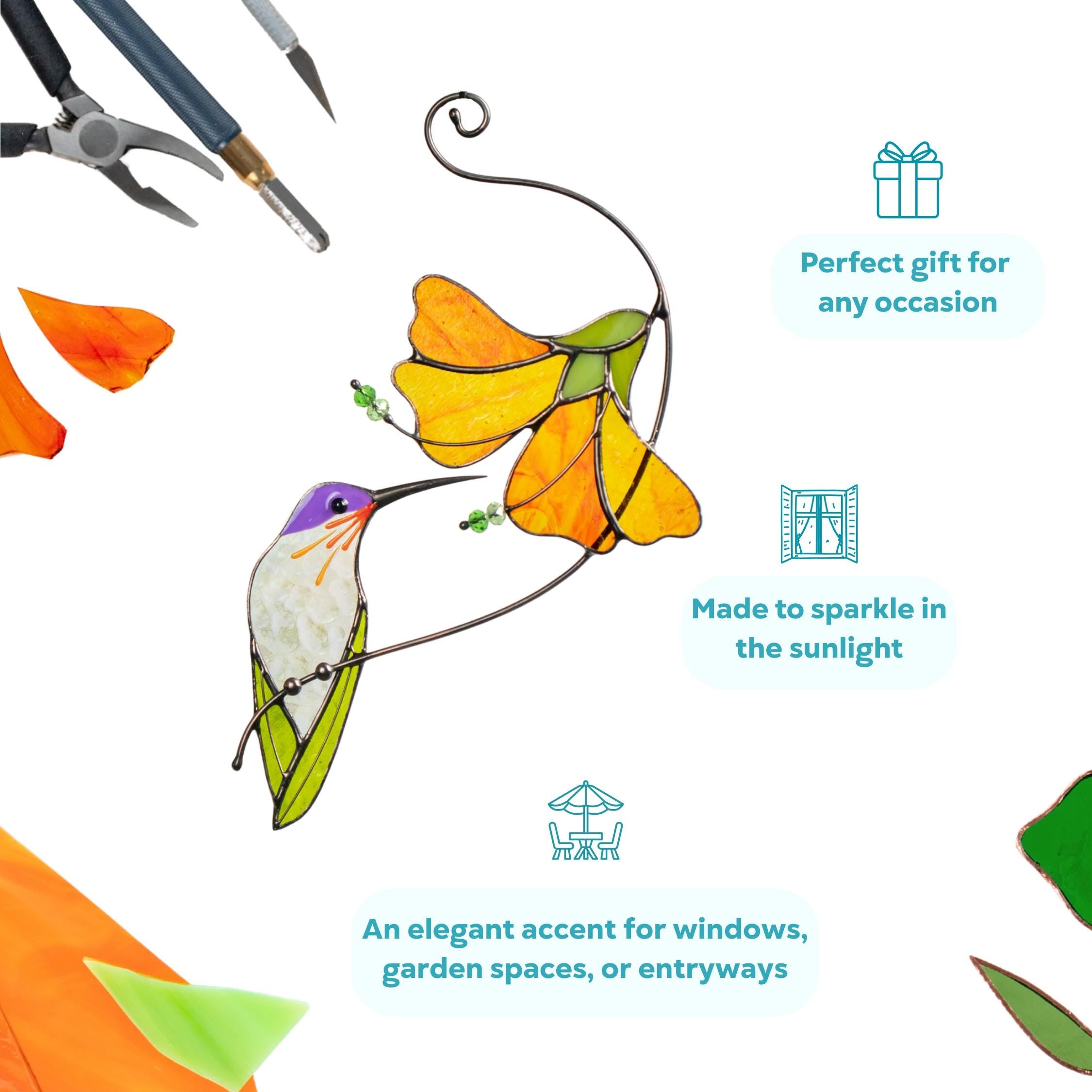 Hummingbird stained glass window hangings Mother in law gifts Bird suncatcher Garden decoration