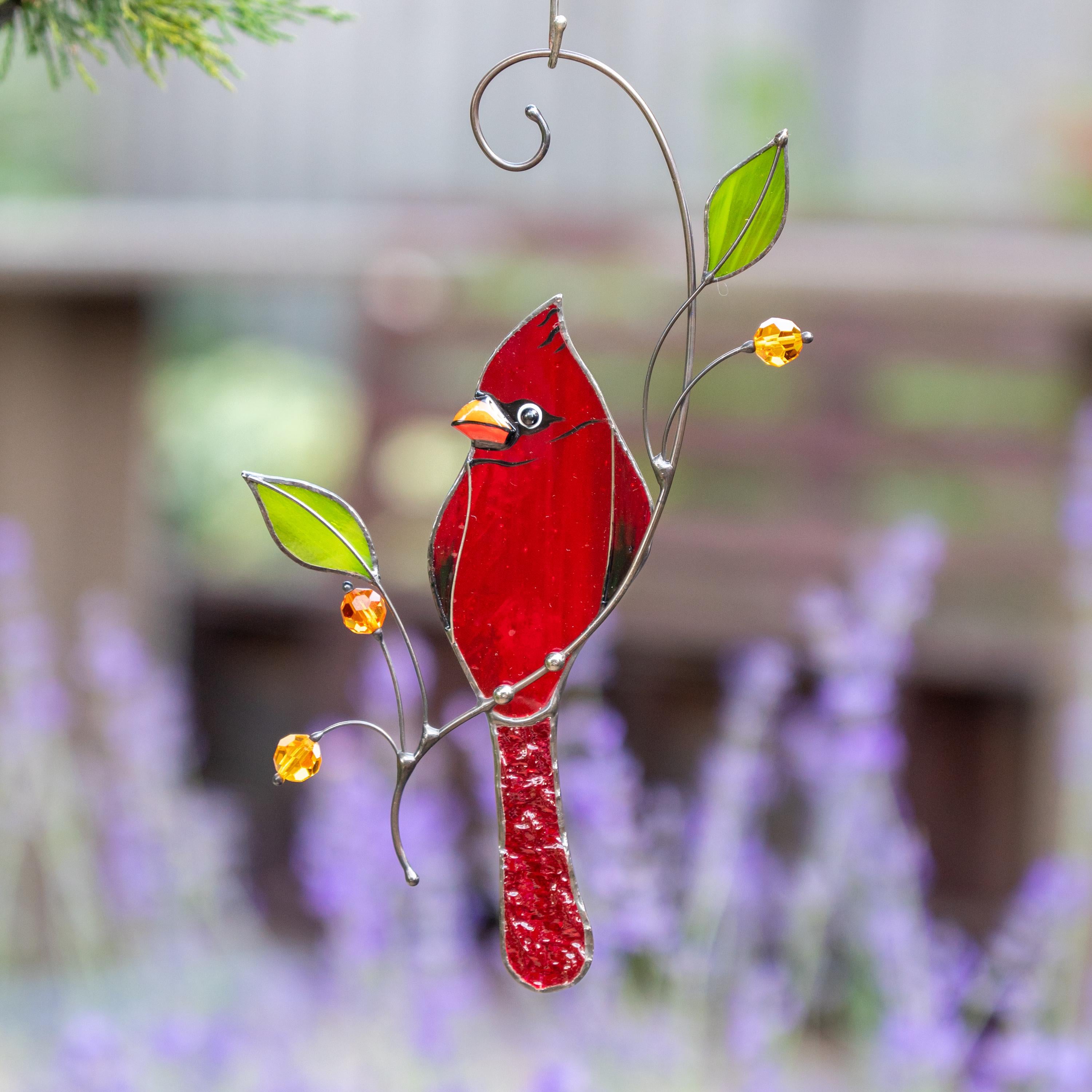 Cardinal ornament stained glass window hangings In memory gifts Bird art stained glass suncatcher Sister in law gifts Hanging suncatcher
