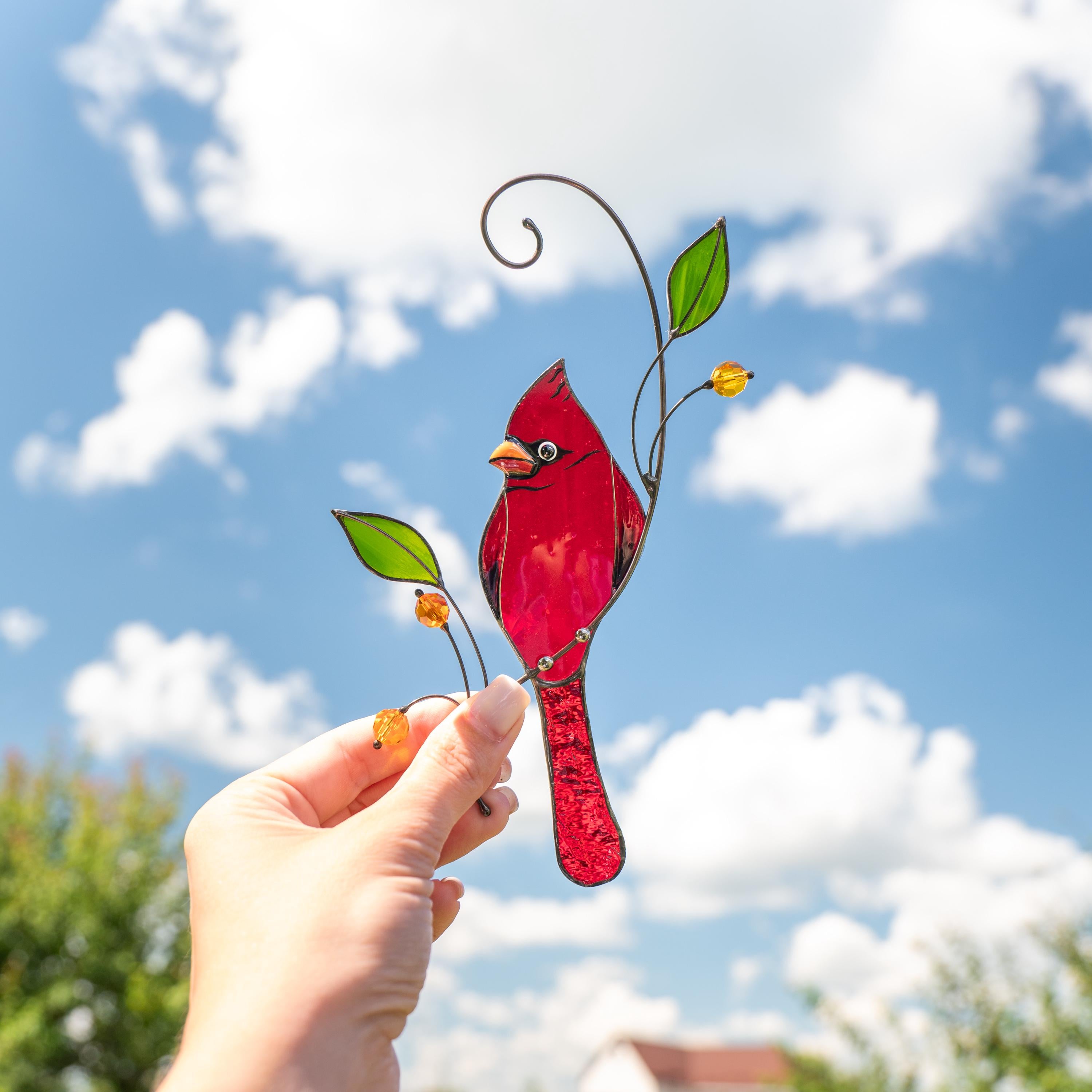 Cardinal ornament stained glass window hangings In memory gifts Bird art stained glass suncatcher Sister in law gifts Hanging suncatcher