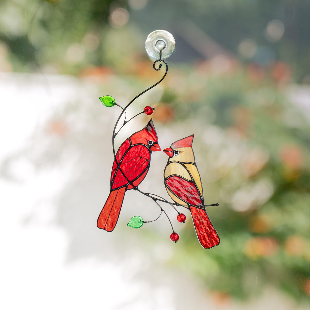 Stained glass cardinal ornament Gifts for husband Cardinal stained glass window hangings Bird lover gifts Stained glass art