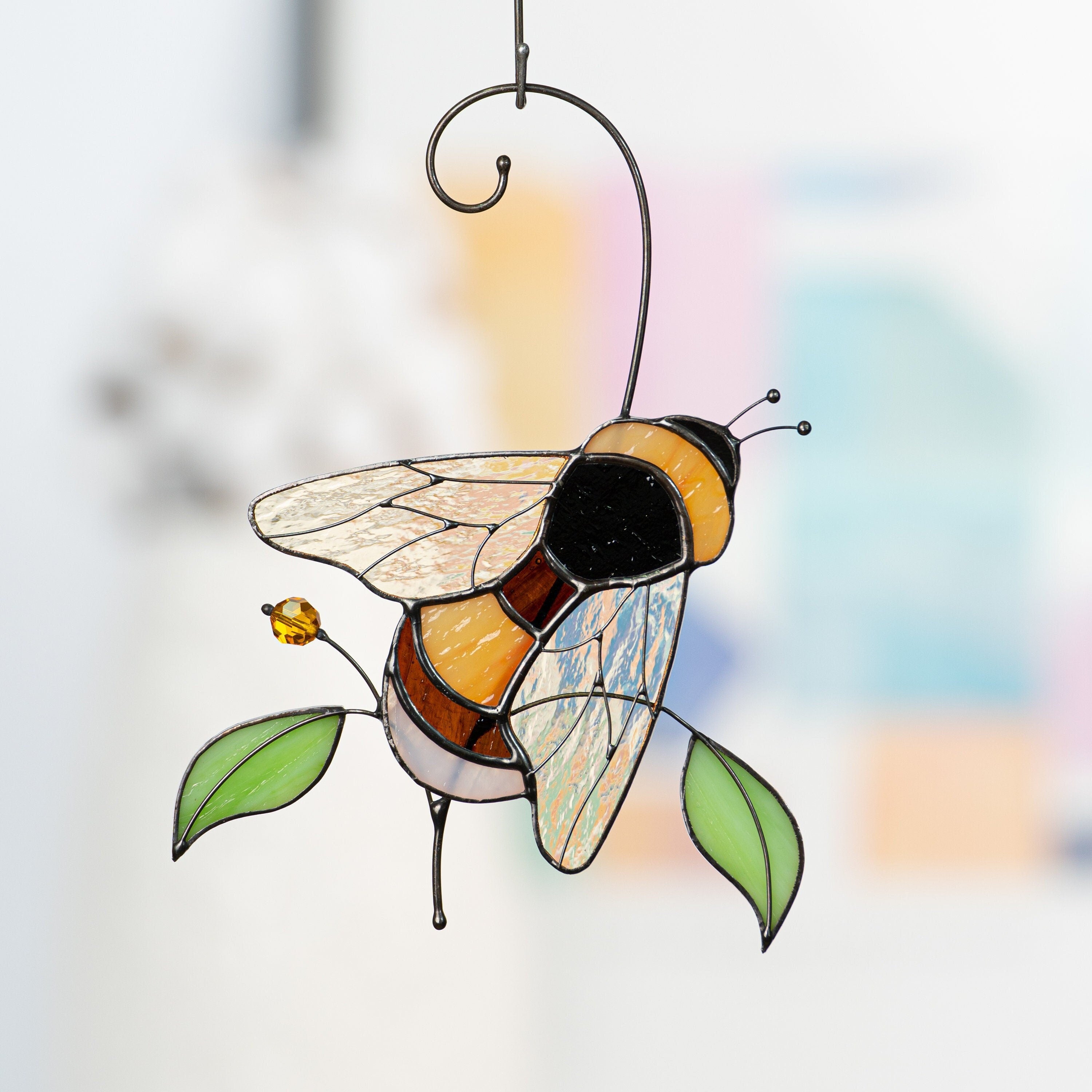 Stained glass bee Custom stained glass window hangings Gift for grandma Modern stained glass suncatcher Glass bumble bee