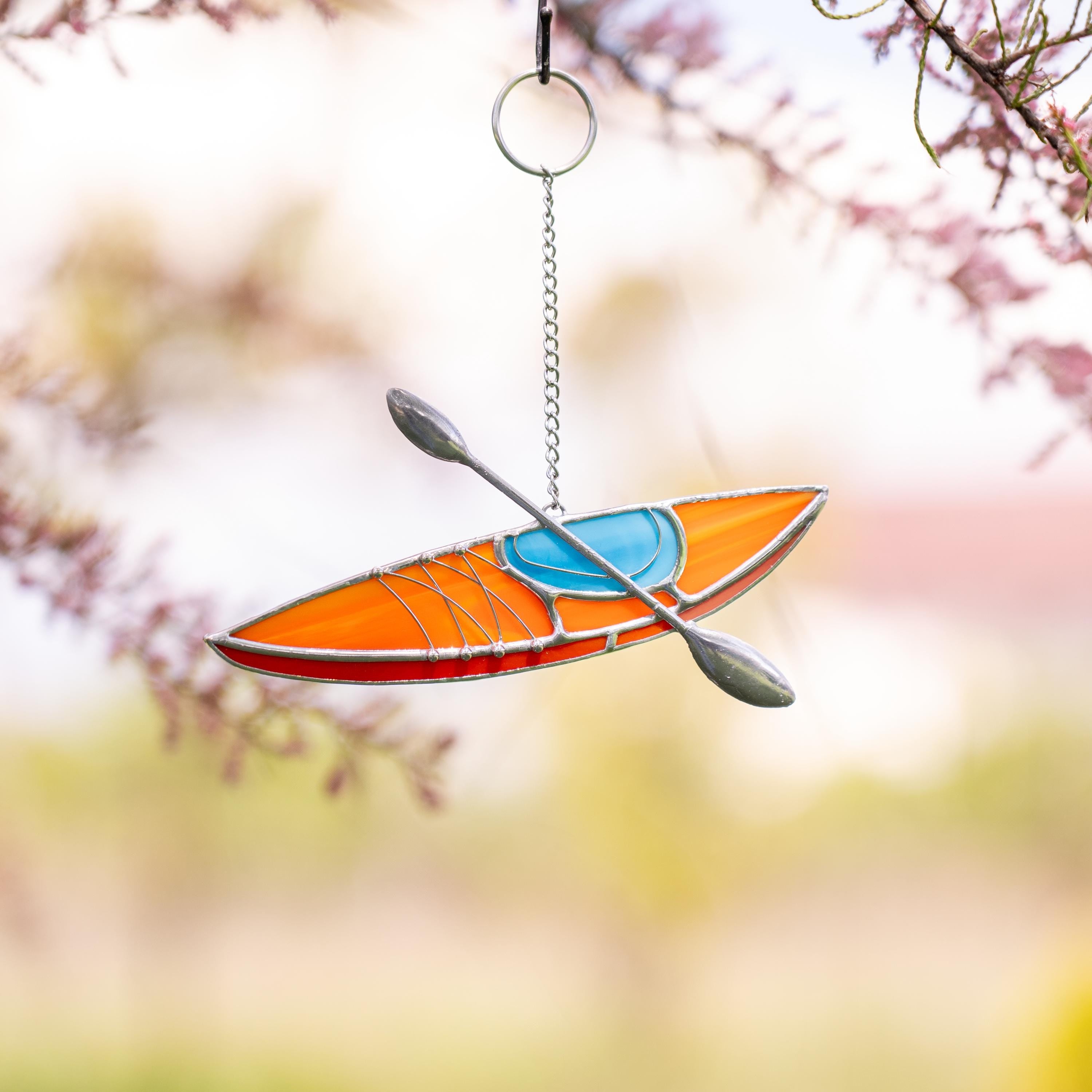 Handmade product stained glass window hangings Step dad fathers day gift Kayak Custom stained glass suncatcher Christmas gift