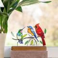 Stained glass hummingbird Godmother gift Cardinal suncatcher Custom stained glass birds Handmade gifts Bluebird ornament Stained glass panel