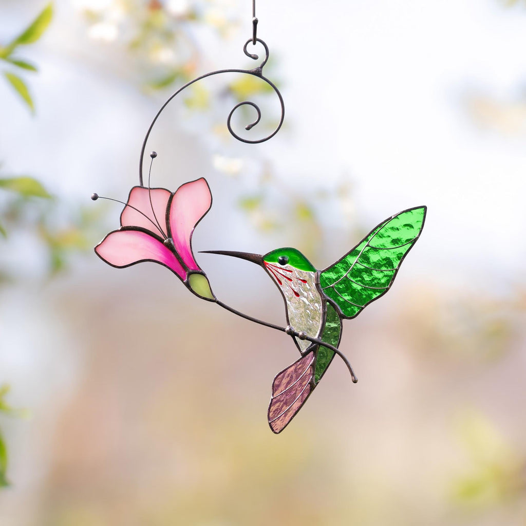 Hummingbird stained glass window hangings Godfather gift Hummingbird ornament Home decor items aesthetic