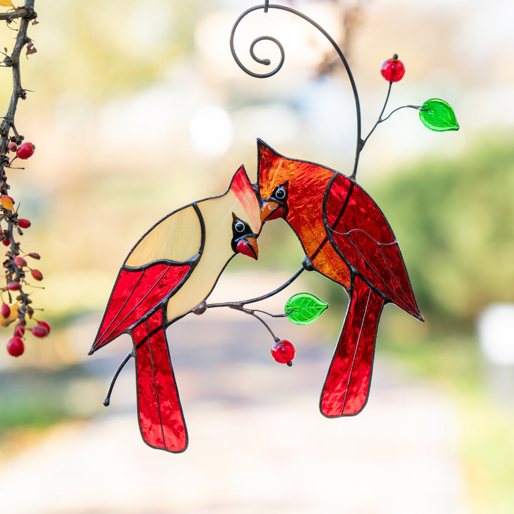 Stained glass cardinal suncatcher Mothers day gifts Custom stained glass window hangings