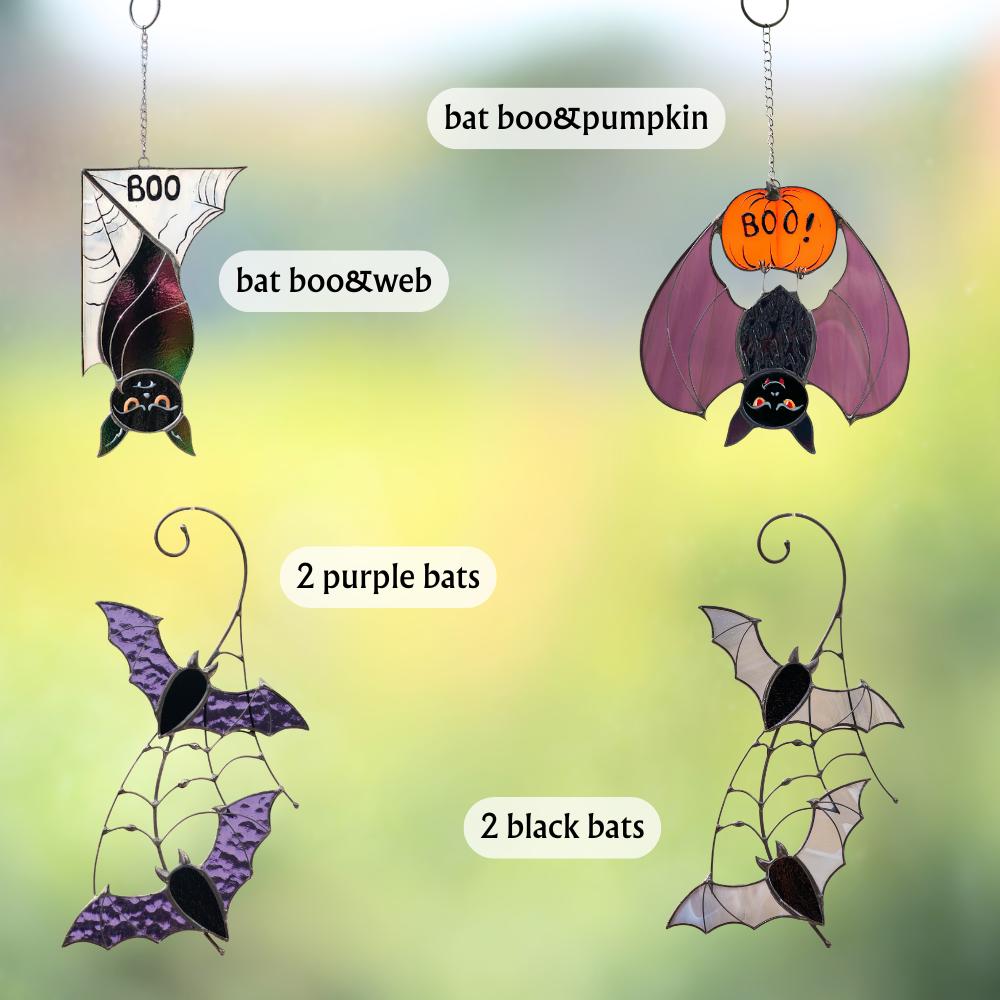 Stained glass bat suncatcher Gothic home decor Halloween window hanging Unique stained glass Halloween gift Bat house decoration