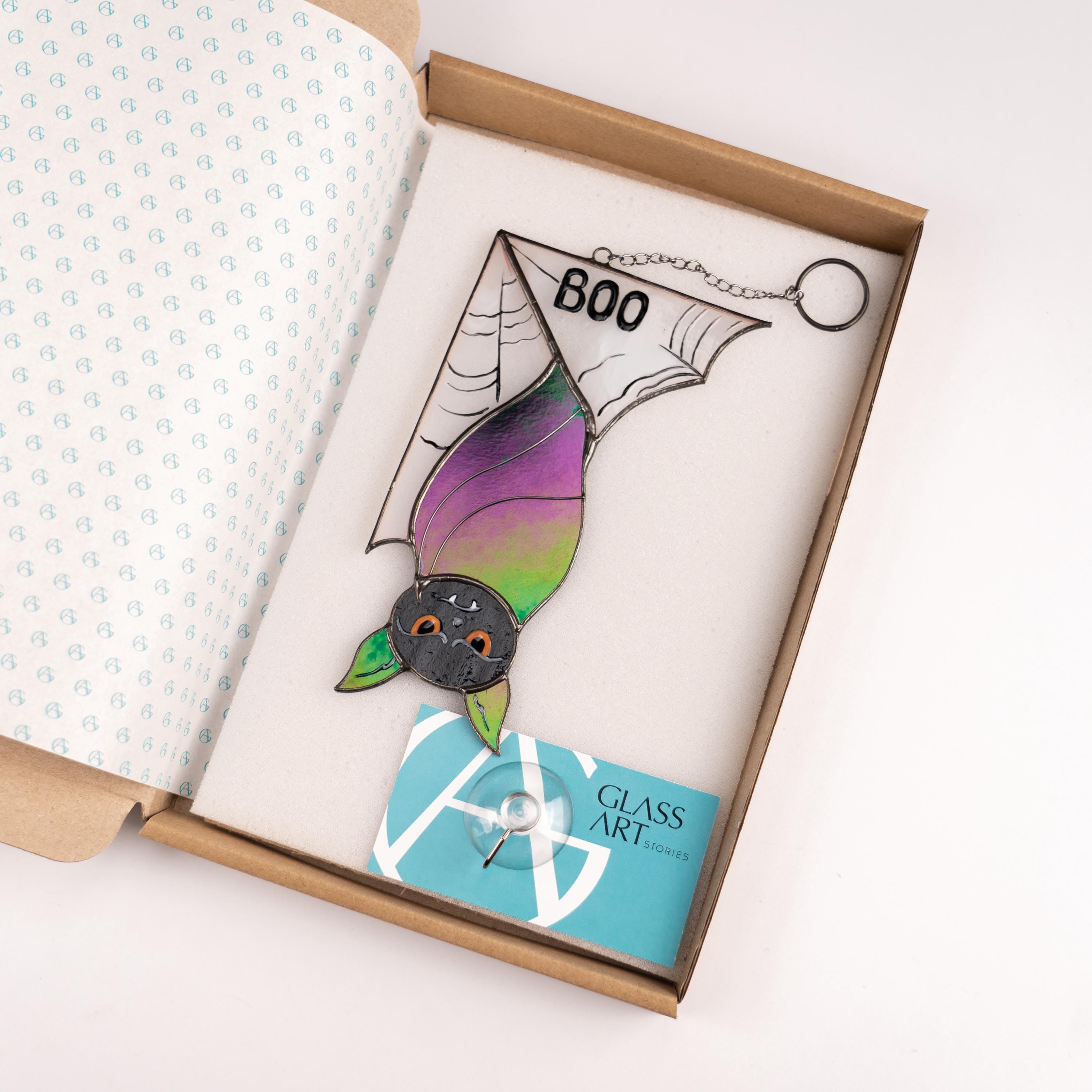 Stained glass bat suncatcher Gothic home decor Halloween window hanging Unique stained glass Halloween gift Bat house decoration