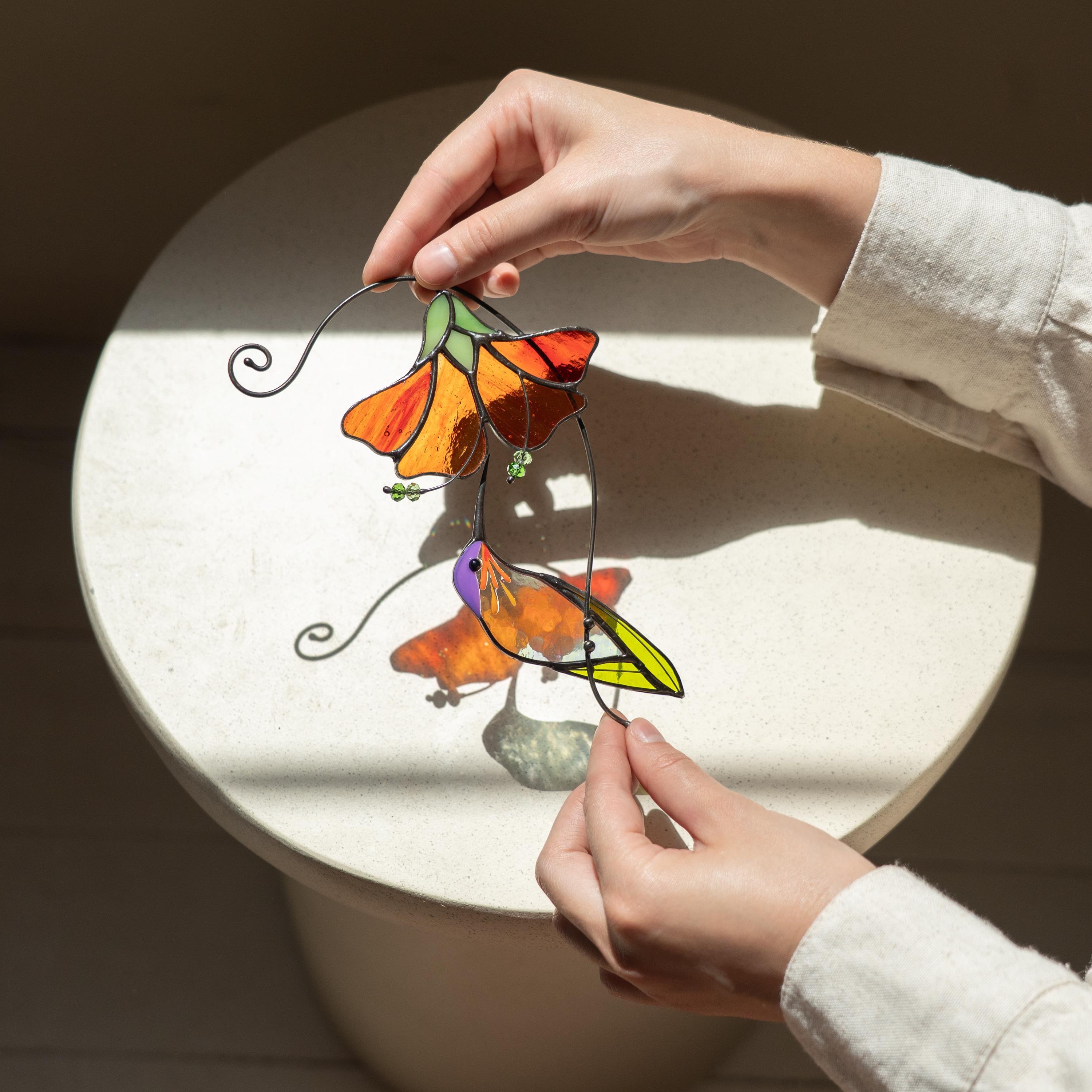 Hummingbird stained glass window hangings Mother in law gifts Bird suncatcher Garden decoration
