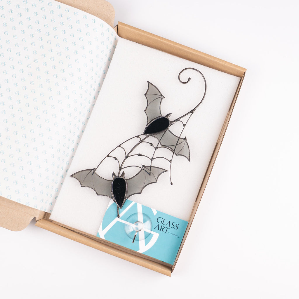 Black stained glass bat suncatcher Halloween ornament Window hangings Unique handmade gift for spooky season