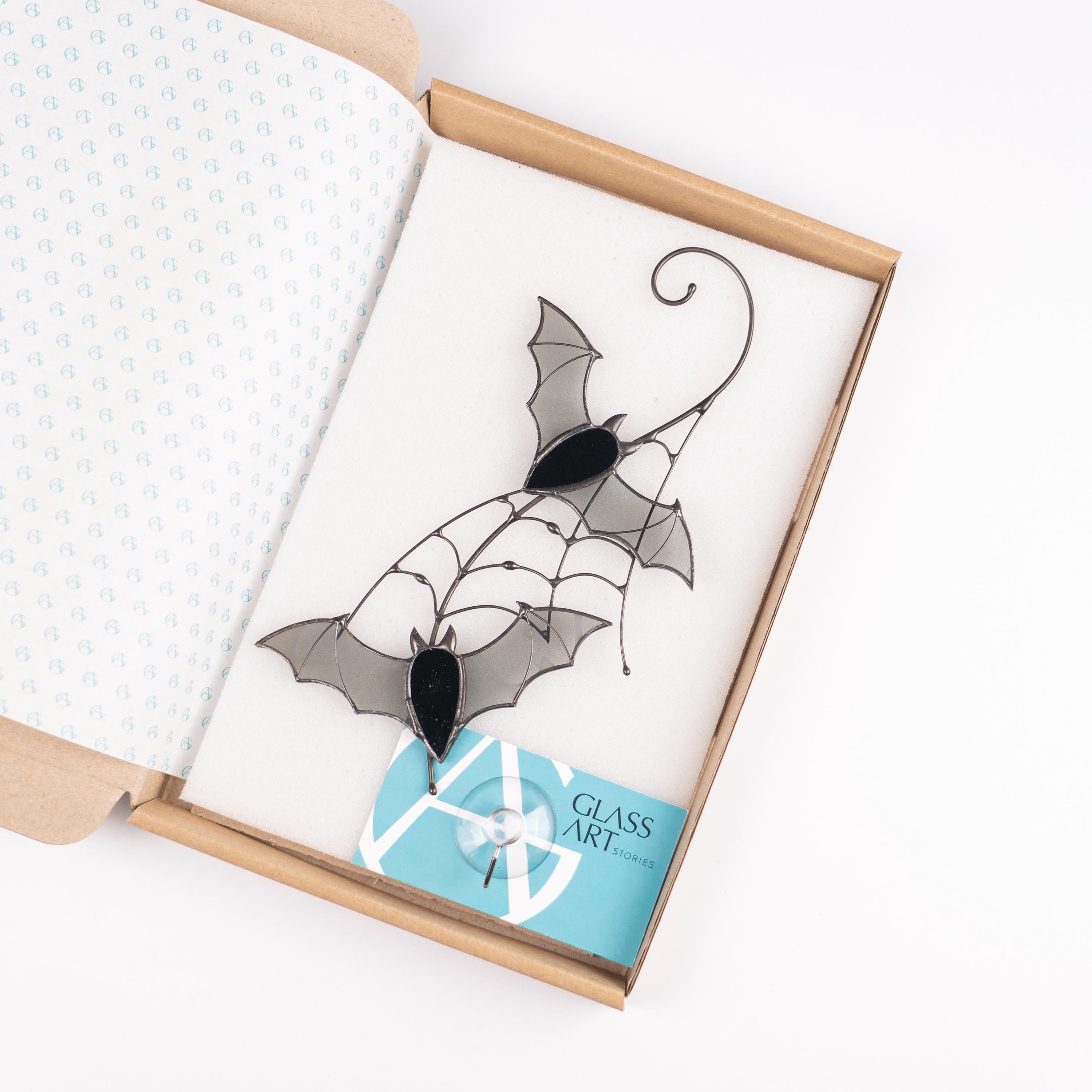 Black stained glass bat suncatcher Halloween ornament Window hangings Unique handmade gift for spooky season
