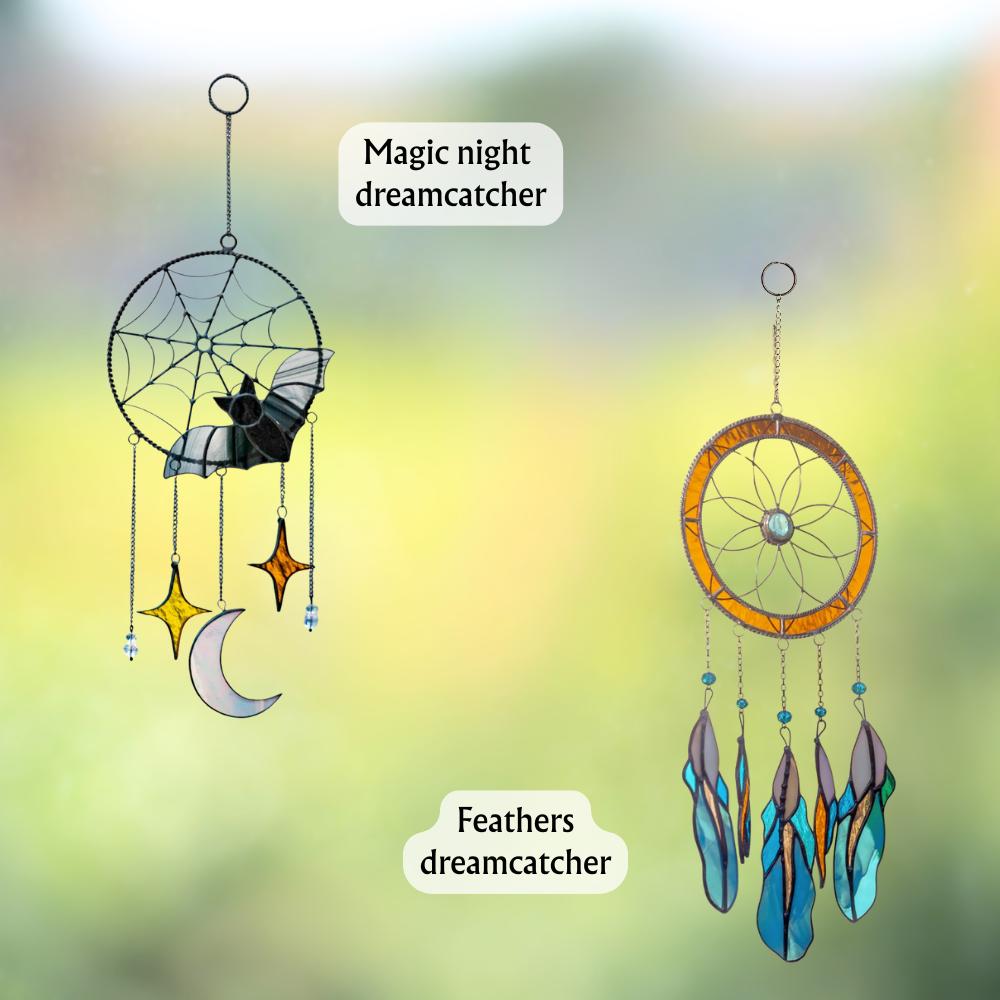 Stained glass feather dreamcatcher Unique gift for mom Home improvement Modern stained glass window hangings