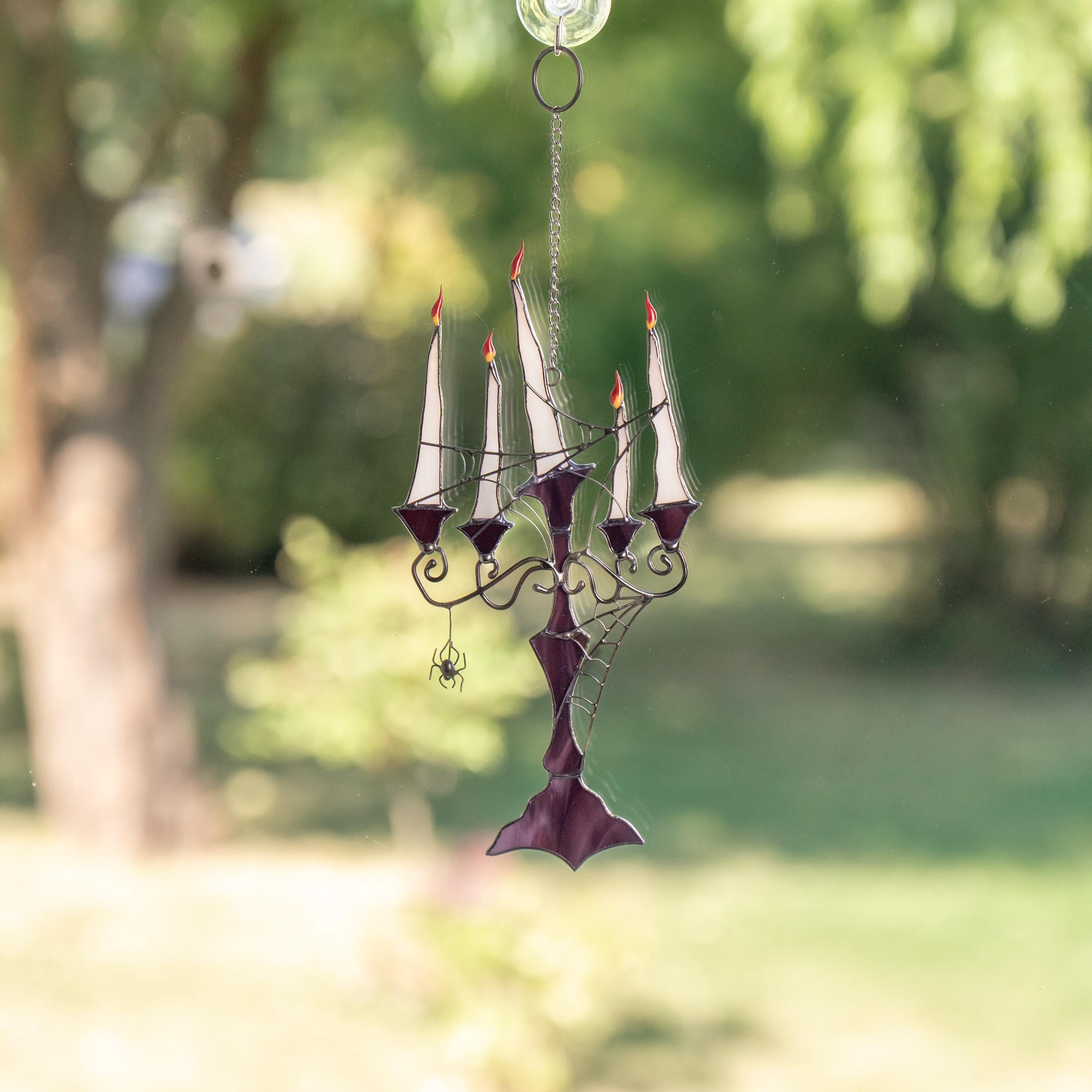 Stained glass Halloween candle holder Gothic candelabra Unique modern candle decor Handmade Halloween gifts for home