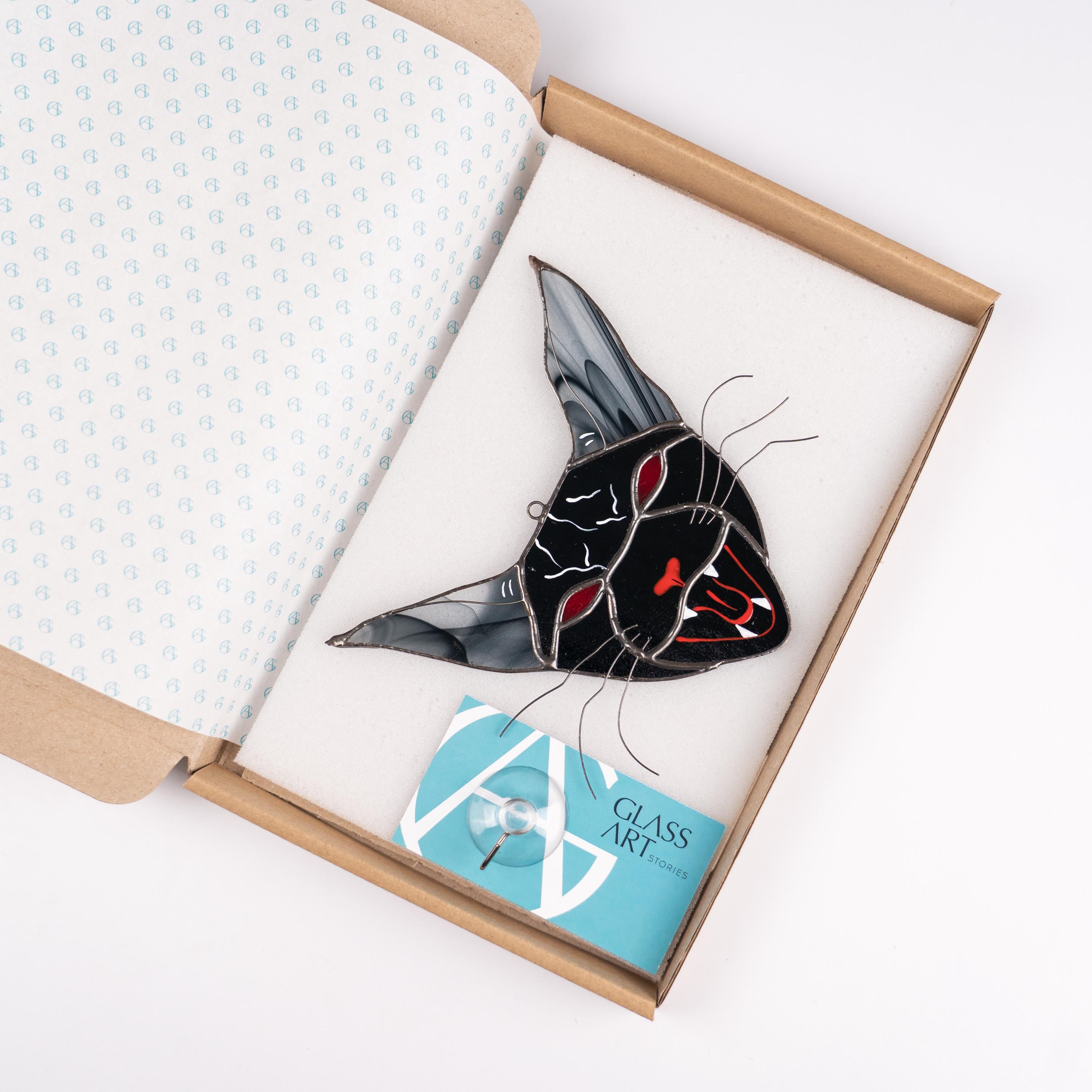 Stained glass horror Halloween art Black cat stained glass window hangings Halloween decorations Cat gifts