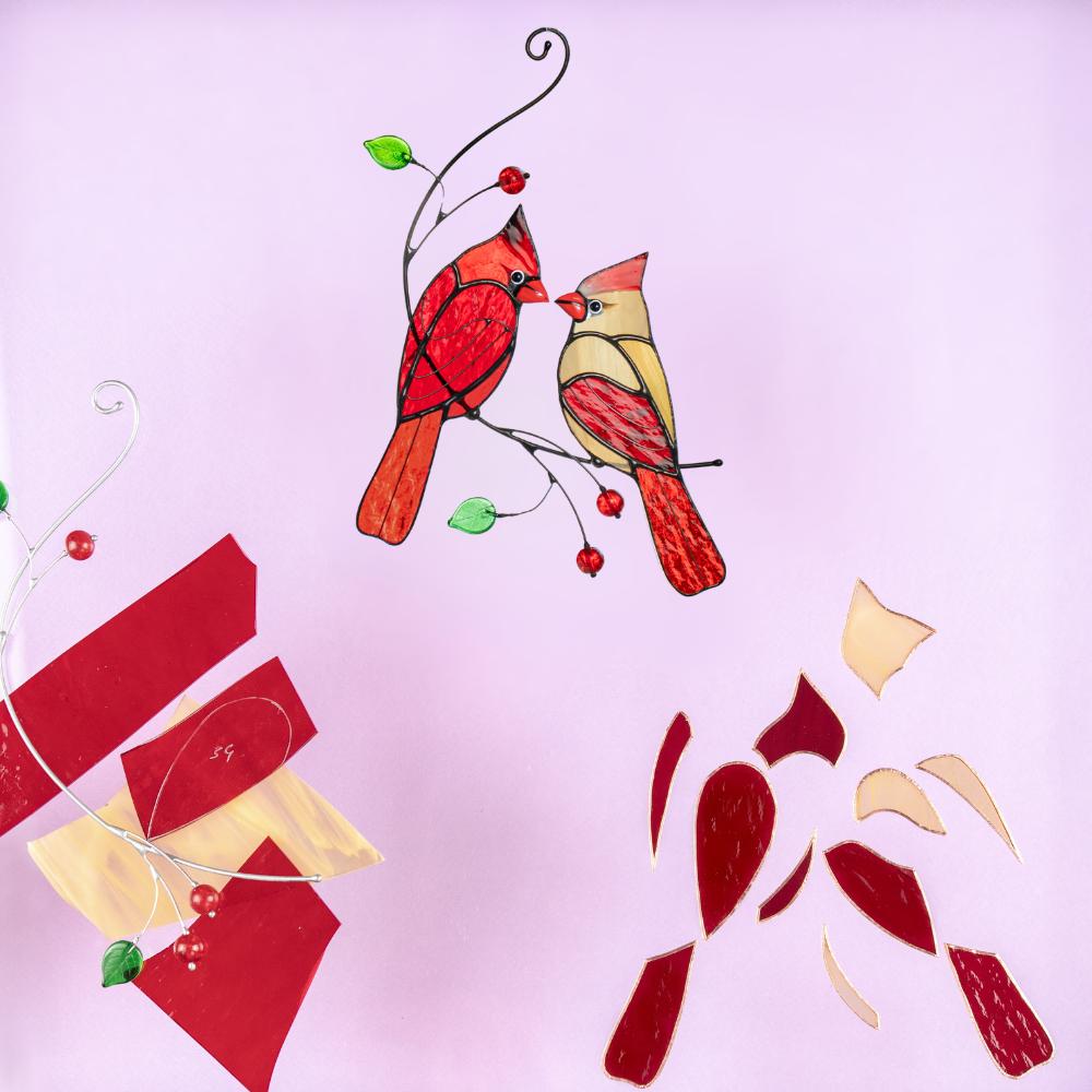 Stained glass cardinal ornament Gifts for husband Cardinal stained glass window hangings Bird lover gifts Stained glass art