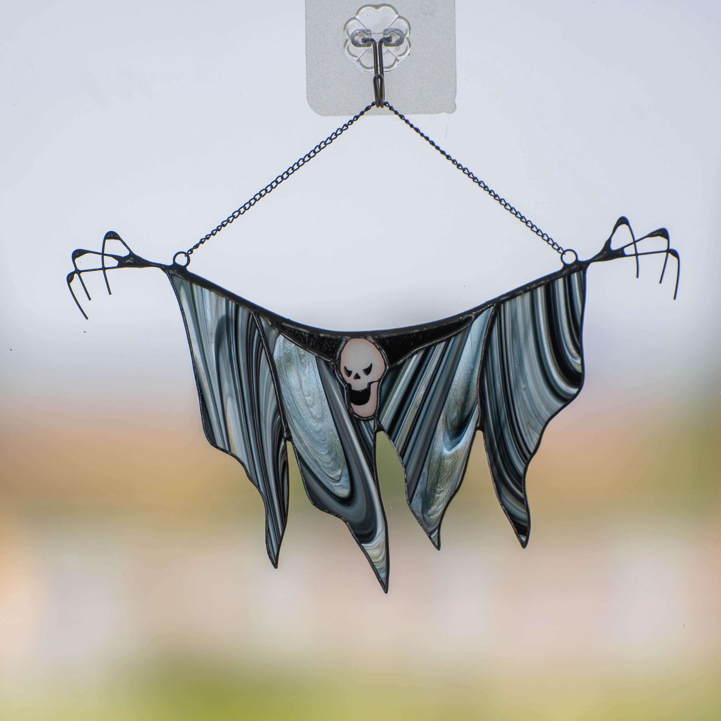 Stained glass ghost face window hangings Gothic Halloween decor Grim reaper suncatcher Haunted house ornament Unique Halloween Gift