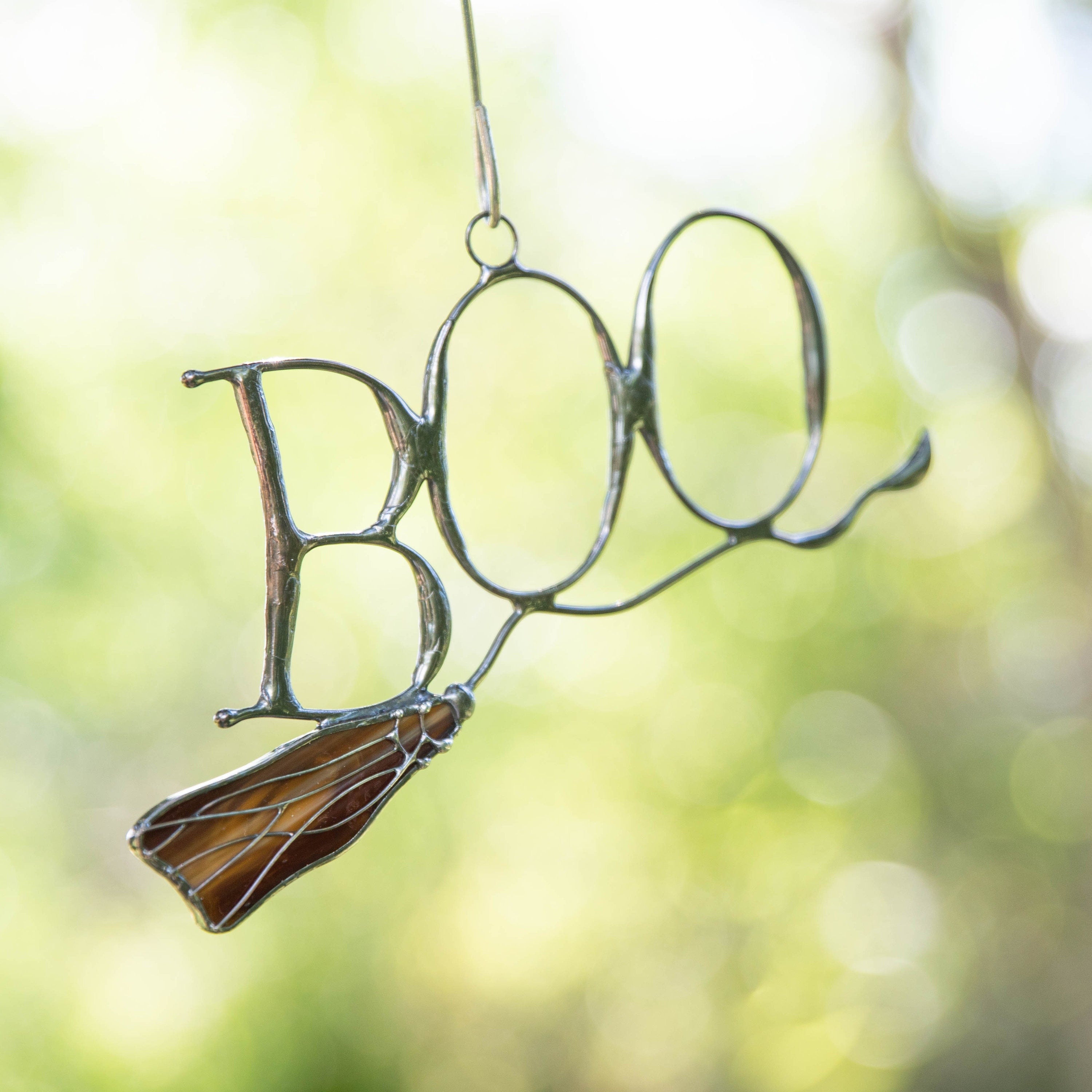 Boo to You Halloween stained glass window hangings Halloween gifts Custom stained glass witches broom Halloween spirit Spooky ornaments