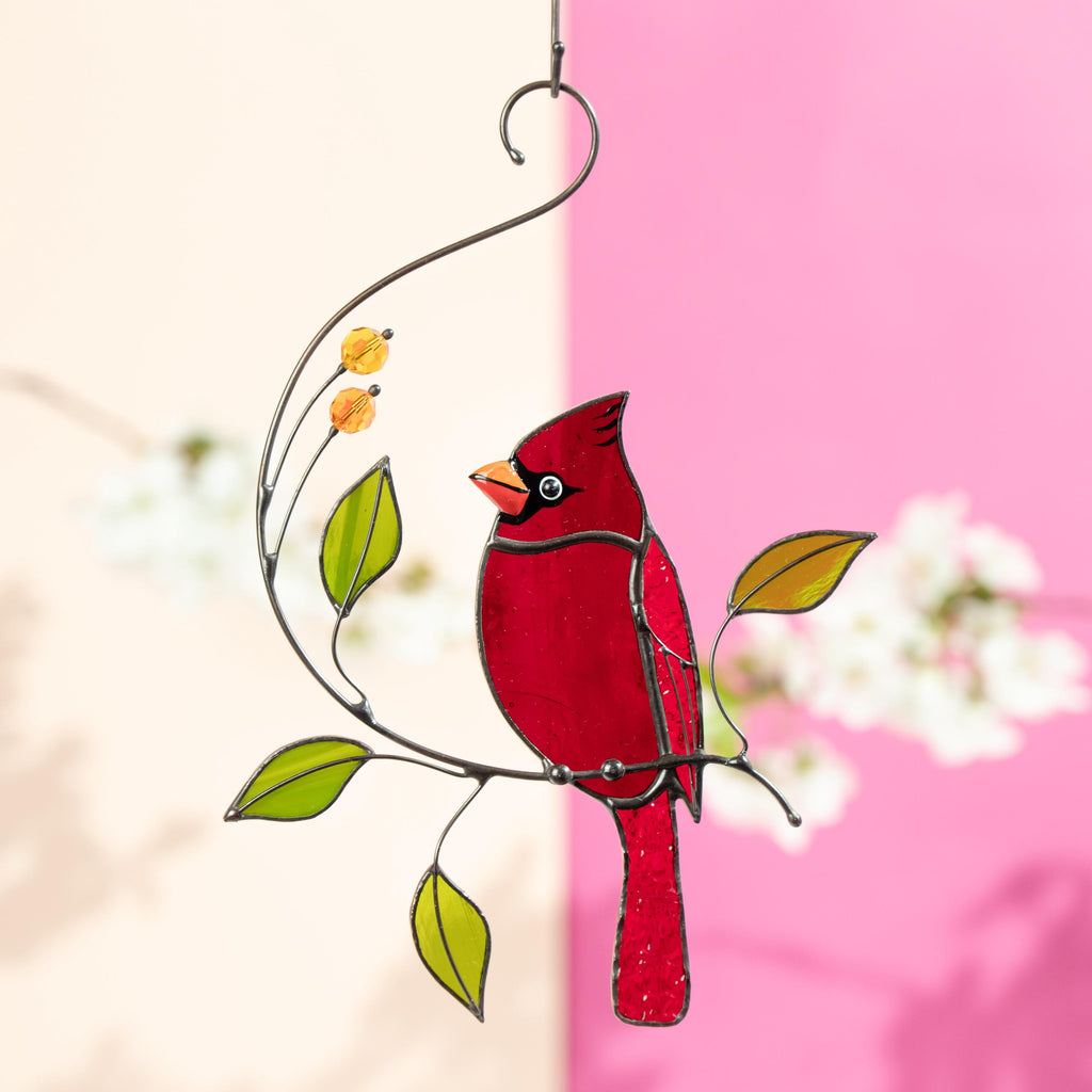 Cardinal stained glass bird Sympathy gifts for loss of father Cardinal ornament stained glass window hangings Godfather gift