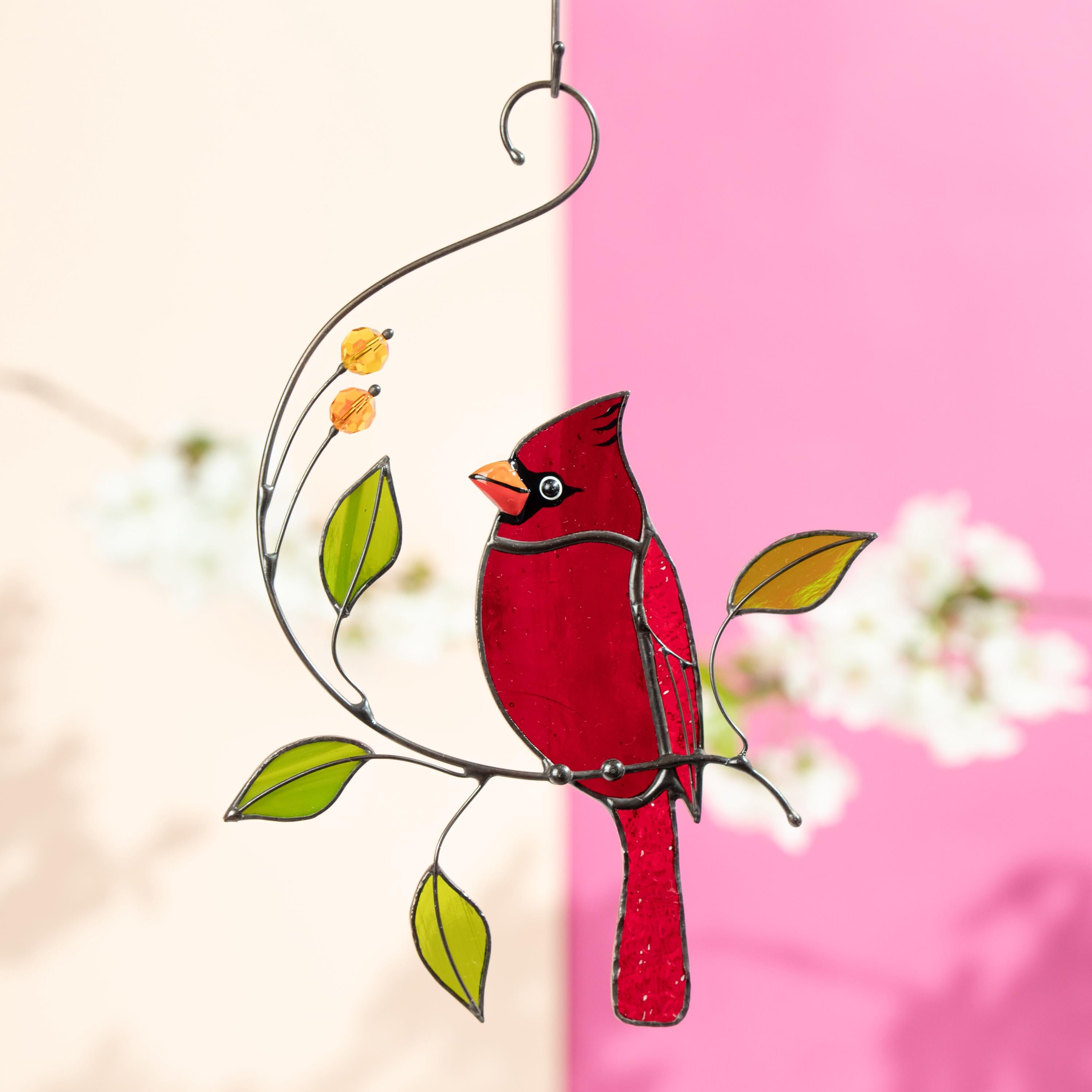 Cardinal stained glass bird Sympathy gifts for loss of father Cardinal ornament stained glass window hangings Godfather gift