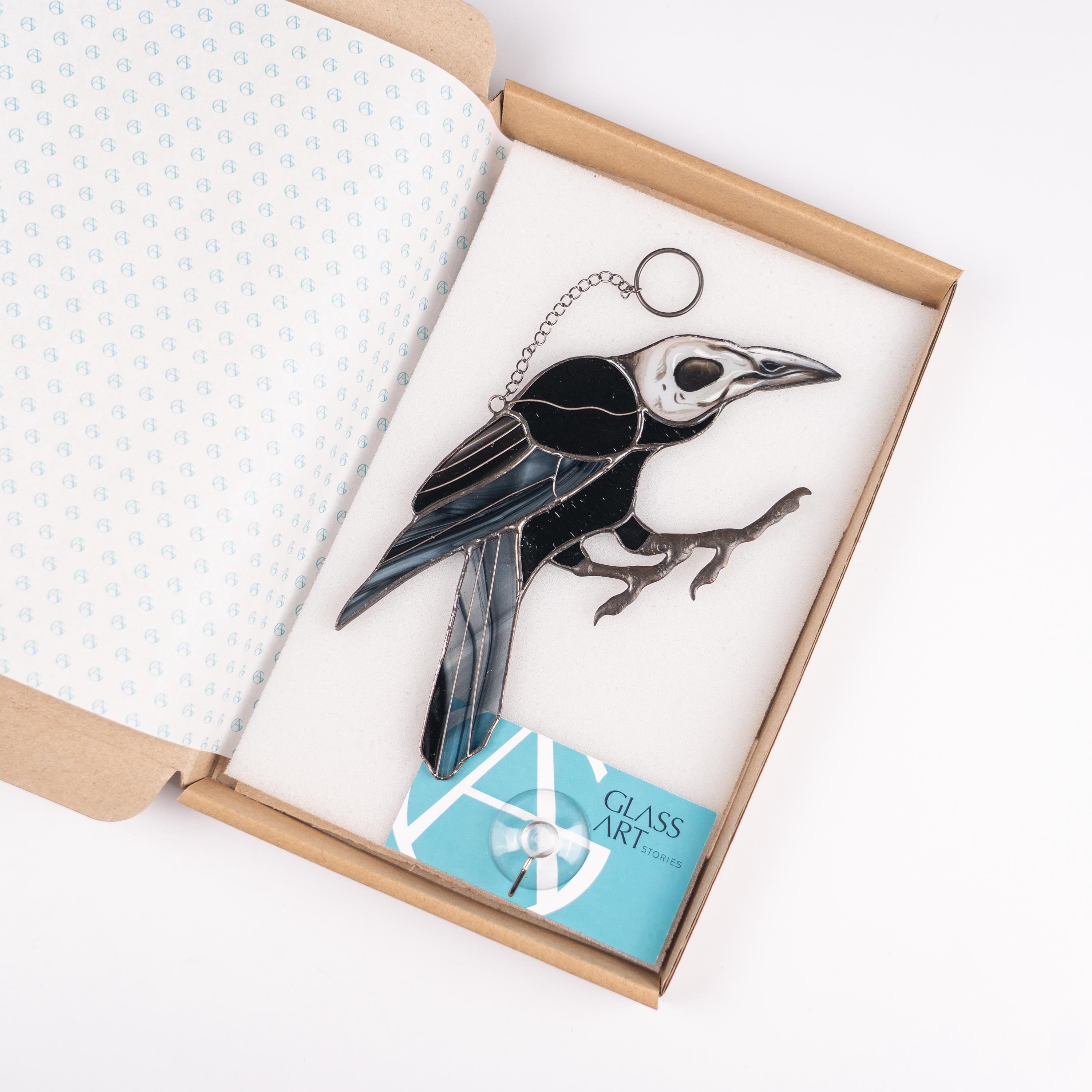 Crow stained glass window hangings Halloween gift Stained glass horror Halloween decor indoor Raven Stained glass Halloween suncatcher