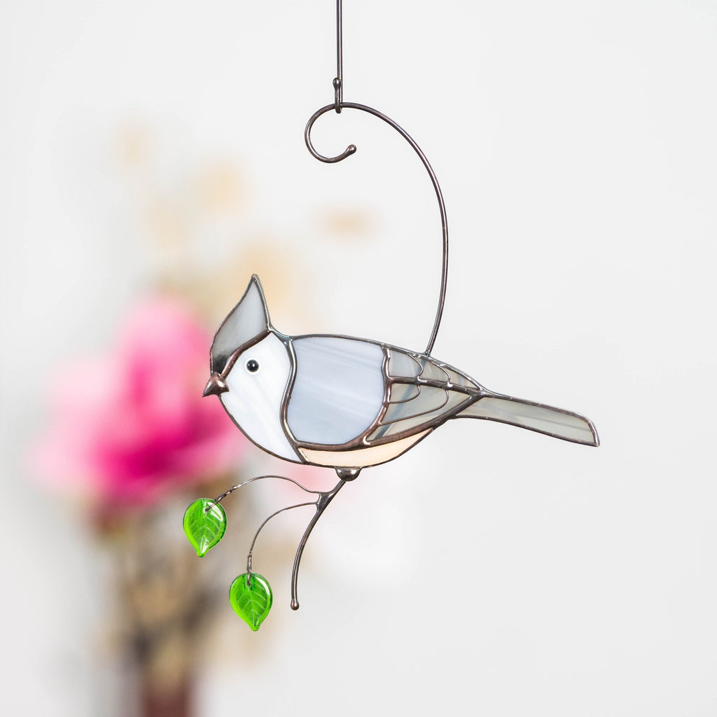Tufted titmouse stained glass window hangings New mom gift House warming gifts new home Stained glass bird suncatcher