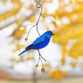 Indigo bunting stained glass window hangings Mother in law gift Custom stained glass bird suncatcher Fairy garden accessories Godfather gift