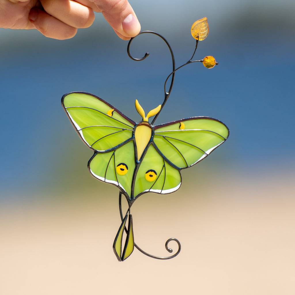 Luna moth stained glass butterfly suncatcher Unique gift for mom Balcony decor