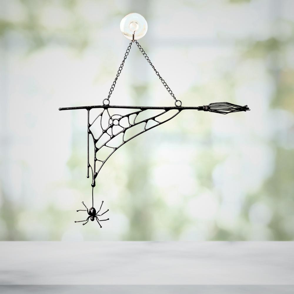 Halloween broom window hangings Jumping spider Stained glass horror Witch broom Halloween decorations Moon Halloween gifts
