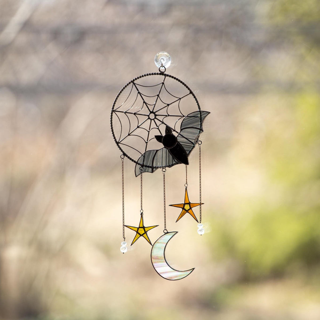 Spooky stained glass dreamcatcher Unique Halloween window hangings Gothic home decor gift