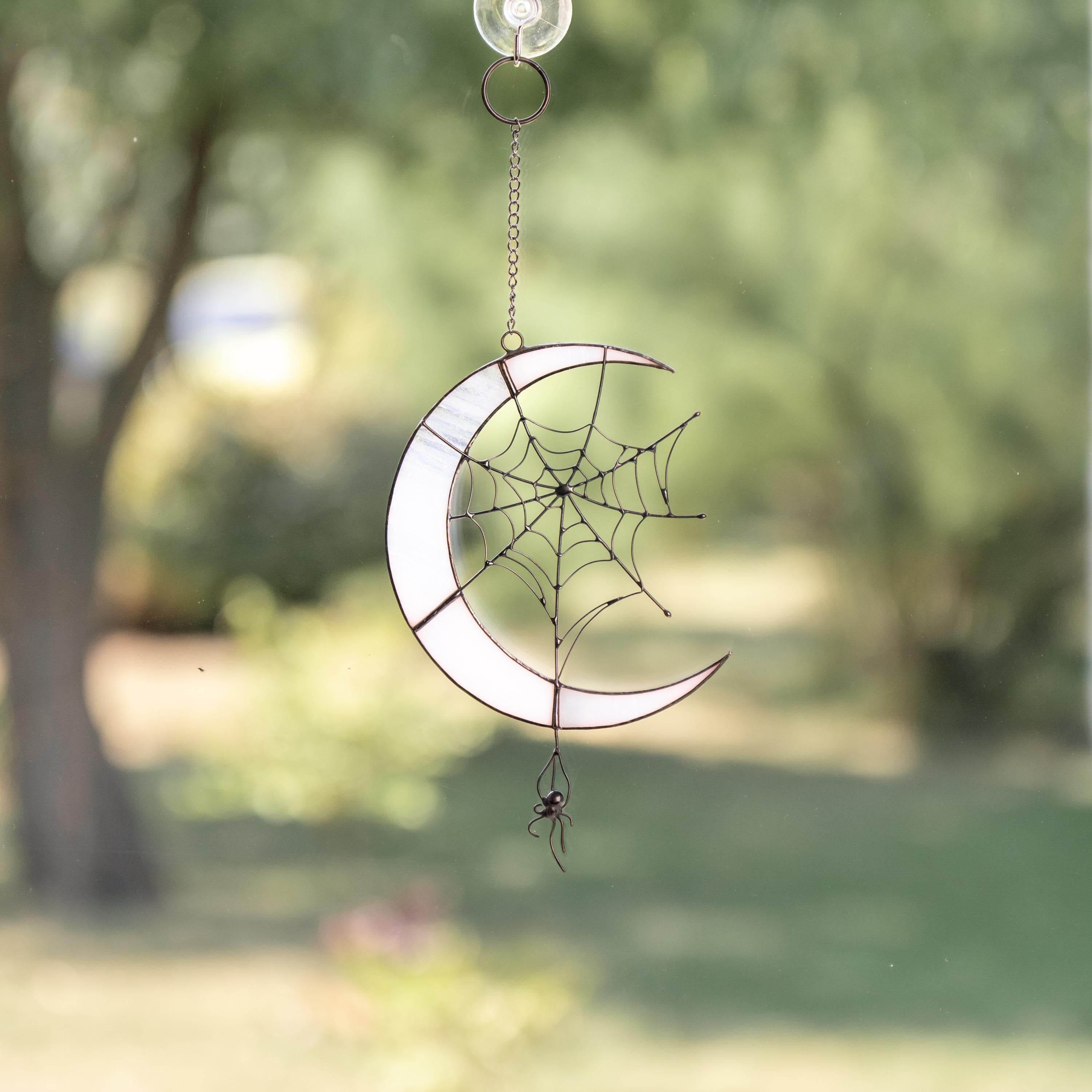 Stained glass moon suncatcher Halloween window hangings Gothic art horror decor Halloween gift for friend
