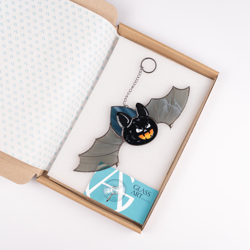 Bat stained glass window hangings Halloween gift Black gothic stained glass Halloween suncatcher Spooky decor