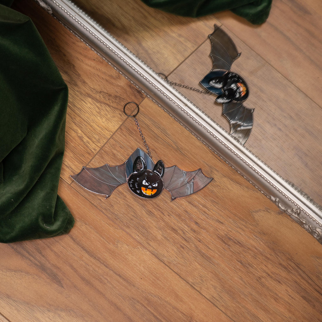 Bat stained glass window hangings Halloween gift Black gothic stained glass Halloween suncatcher Spooky decor