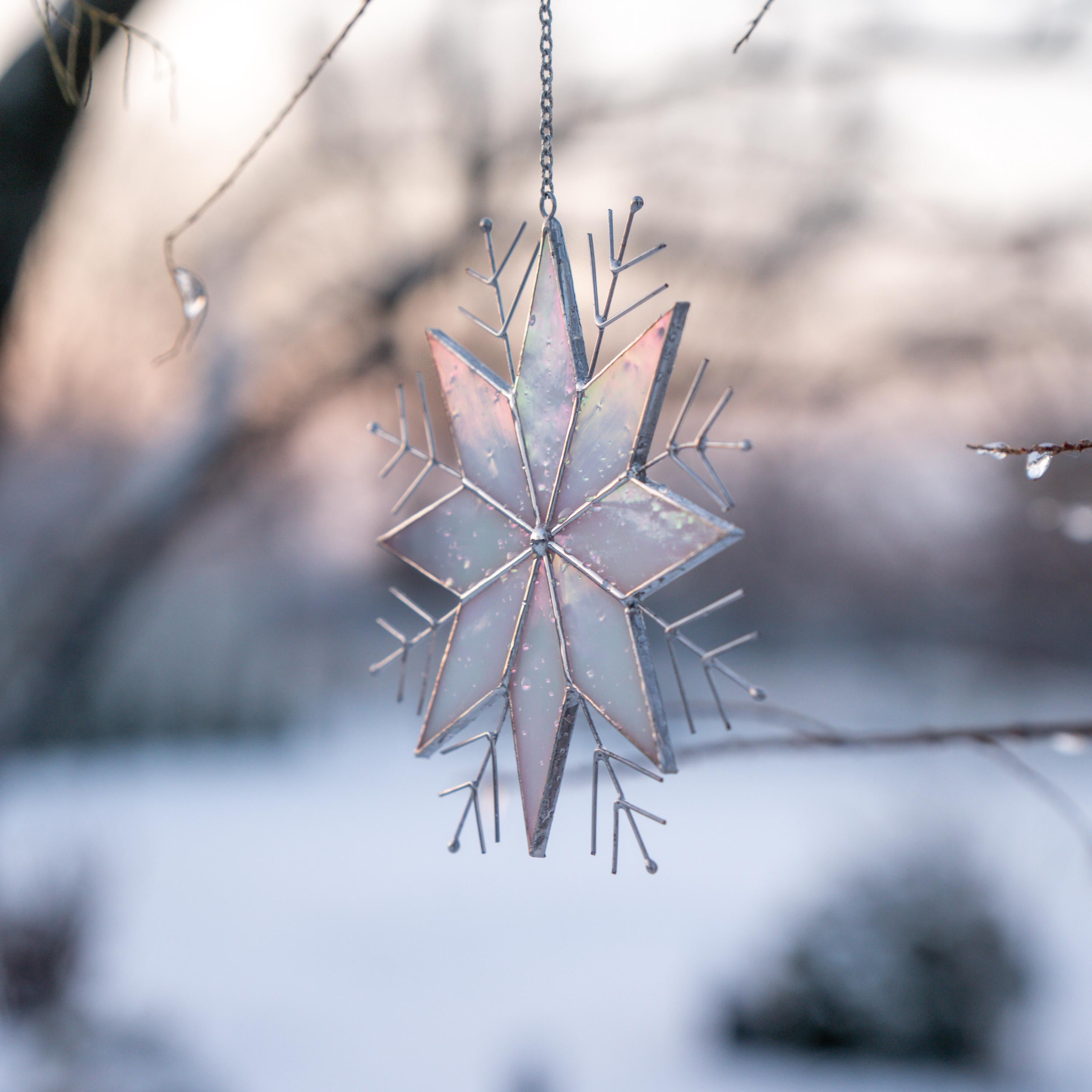 Stained glass ornament Snowflake suncatcher Modern stained glass window hangings Christmas vacation decor Custom stained glass suncatcher