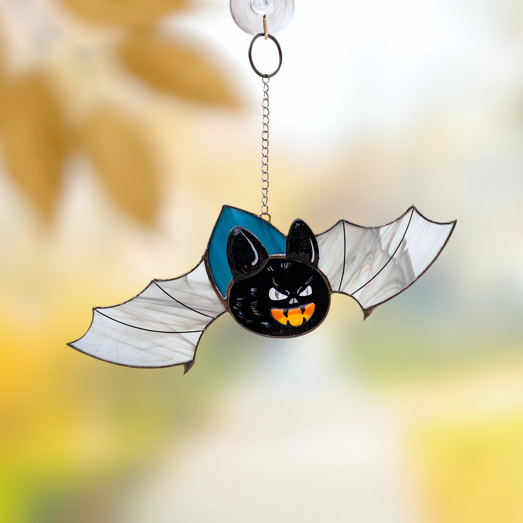 Bat stained glass window hangings Halloween gift Black gothic stained glass Halloween suncatcher Spooky decor