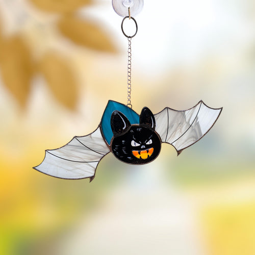 Bat stained glass window hangings Halloween gift Black gothic stained glass Halloween suncatcher Spooky decor