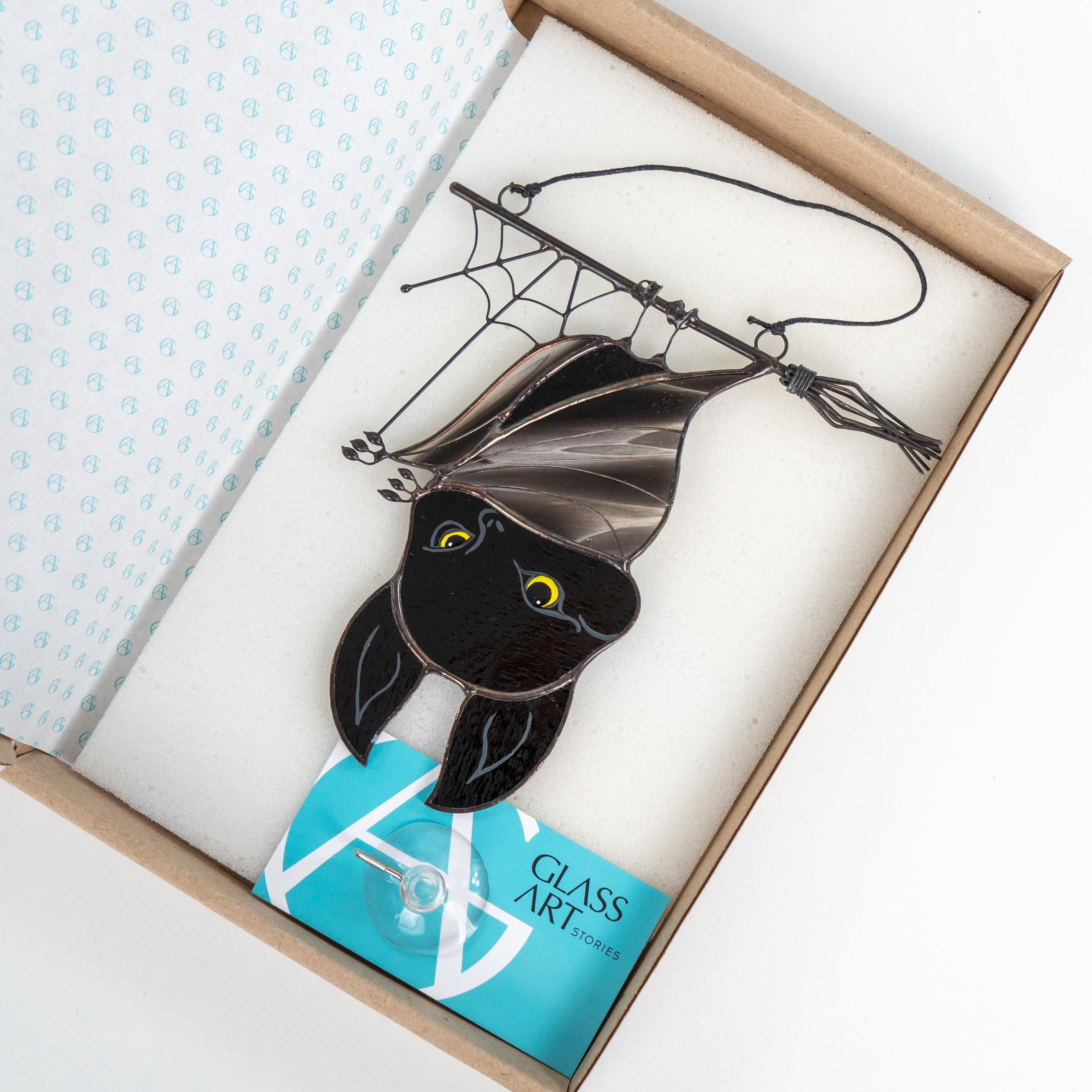 Stained glass bat suncatcher Halloween home decor Handmade daughter gift Fantasy decor window hangings