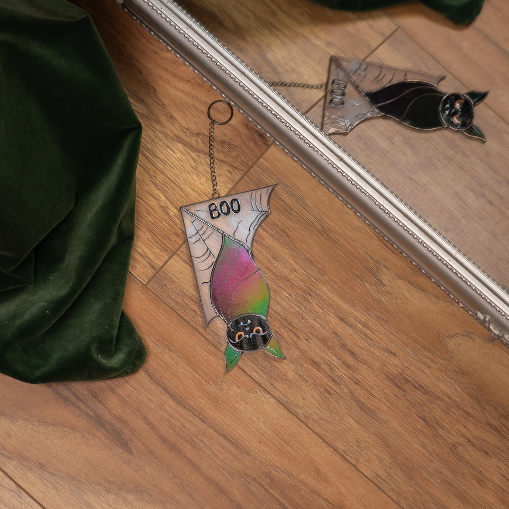 Stained glass bat suncatcher Gothic home decor Halloween window hanging Unique stained glass Halloween gift Bat house decoration