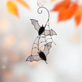 Black stained glass bat suncatcher Halloween ornament Window hangings Unique handmade gift for spooky season