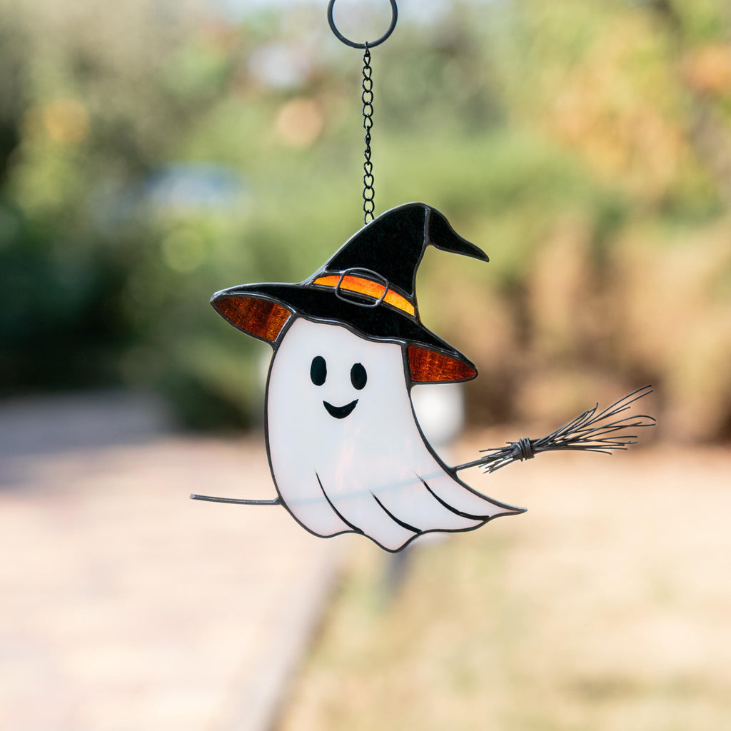 Halloween stained glass window hangings Ghost face Custom stained glass Halloween artwork Haunted items Halloween gift