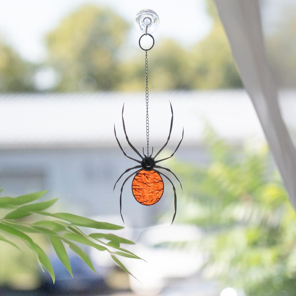 Stained glass spider suncatcher Halloween window hangings Dark art jumping spider decor Creepy horror gifts